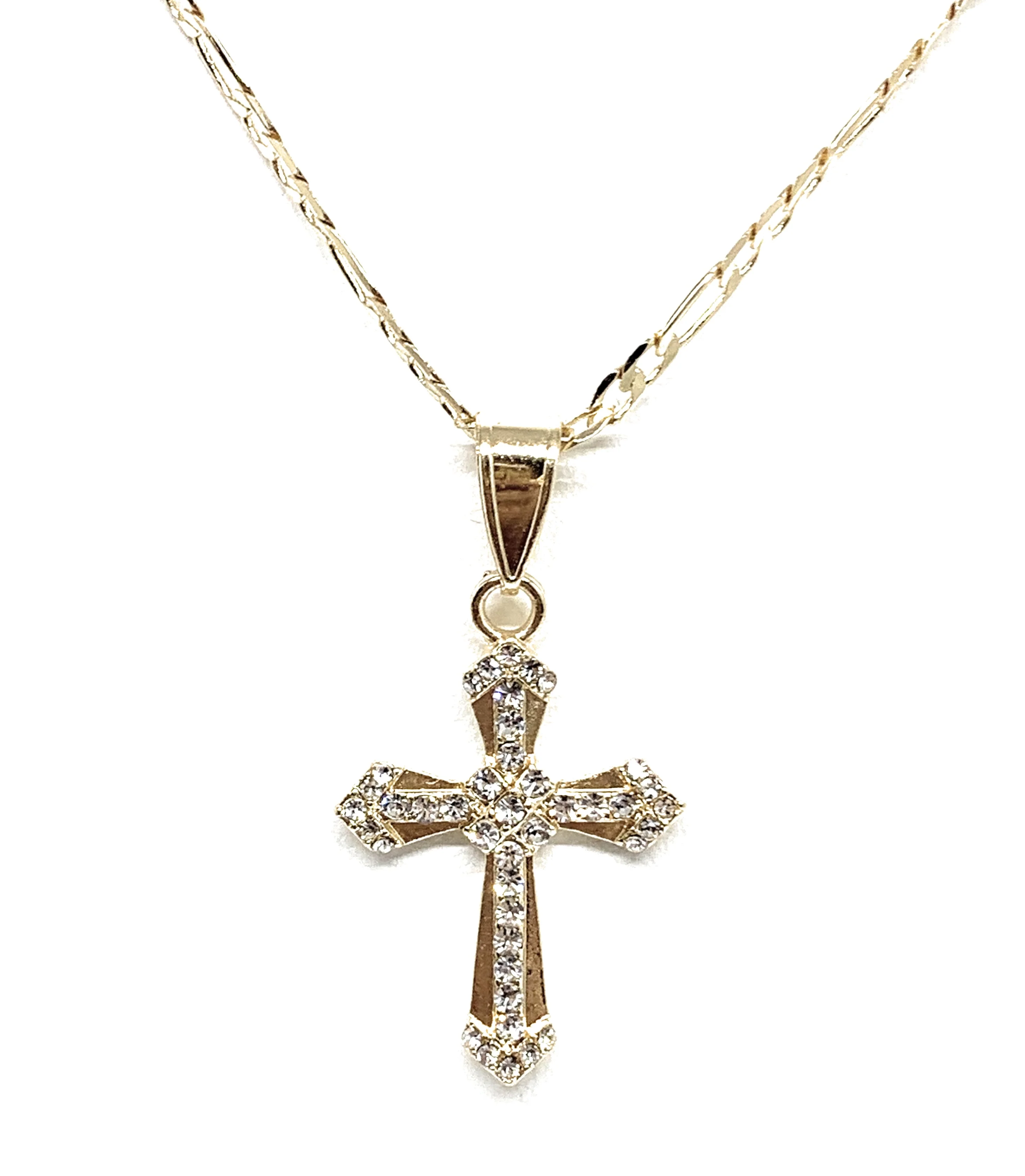 Gold Plated Cross CZ Crucifix 24” Necklace Cruz Crucifijo - Image 4
