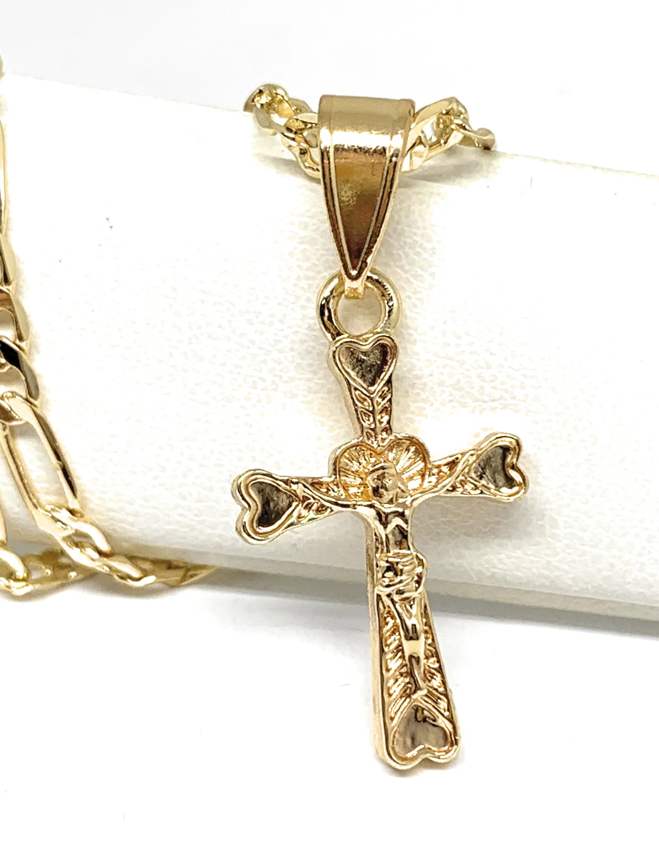Gold Plated Cross Jesus Crucifix 24" Chain Cruz Crucifijo