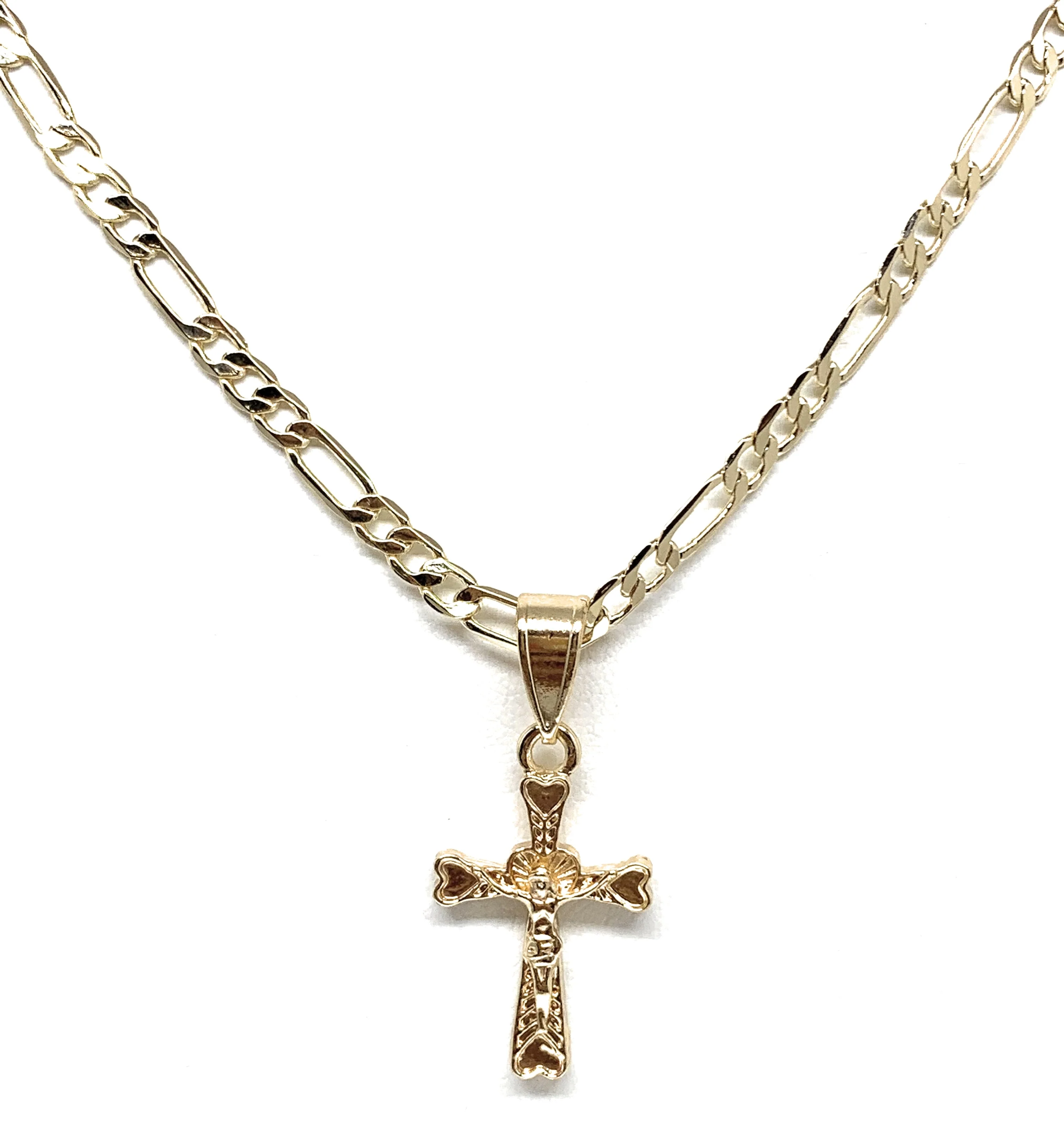 Gold Plated Cross Jesus Crucifix 24" Chain Cruz Crucifijo - Image 2