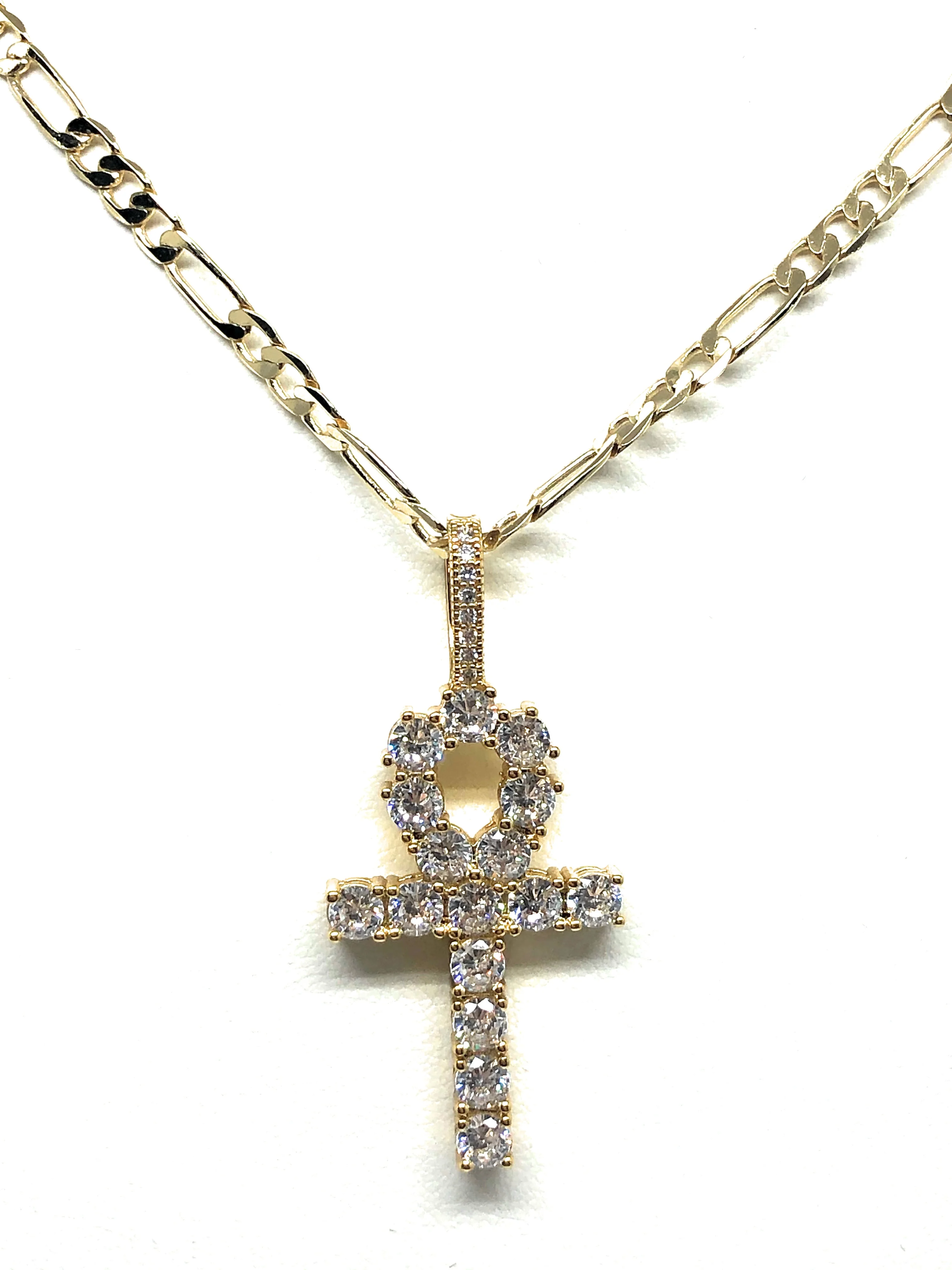 Gold Plated Cubic Zirconia Ankh Cross 24” Necklace Cruz - Image 4
