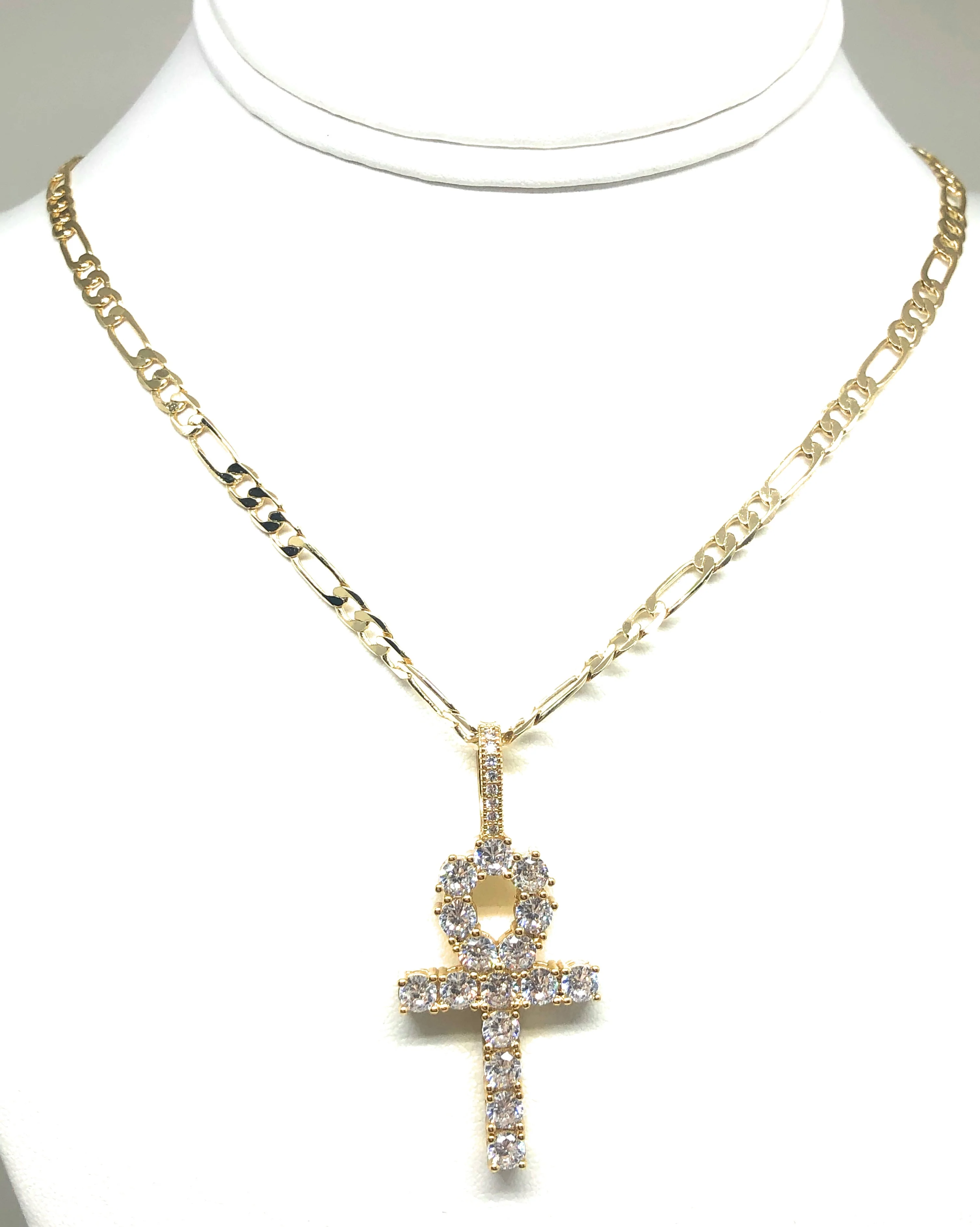 Gold Plated Cubic Zirconia Ankh Cross 24” Necklace Cruz - Image 5