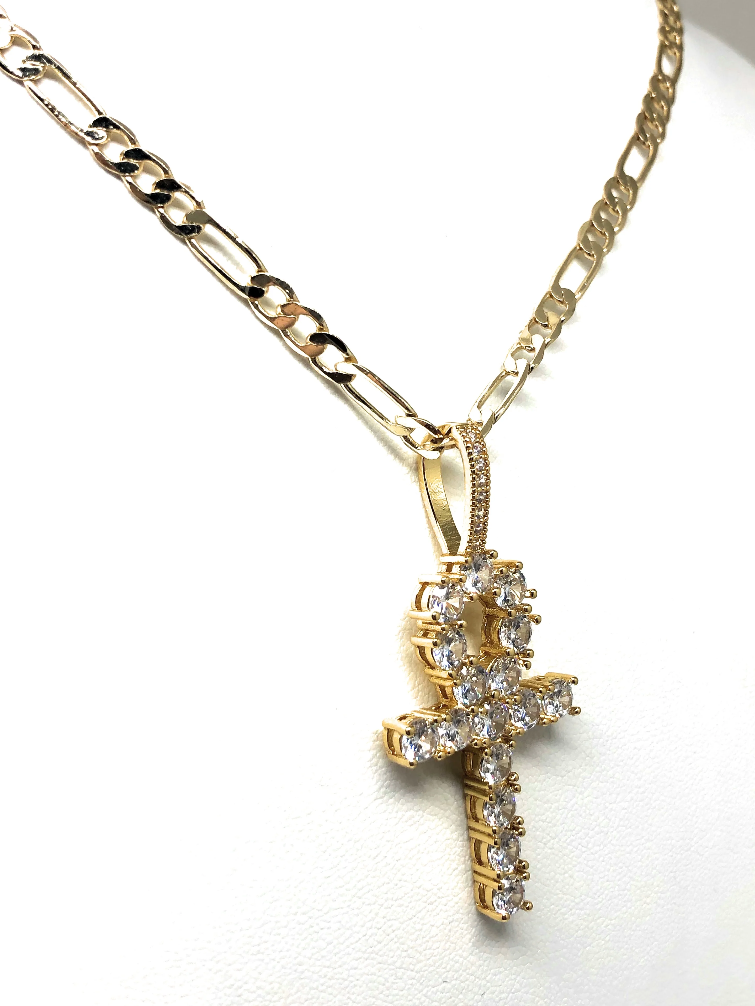 Gold Plated Cubic Zirconia Ankh Cross 24” Necklace Cruz - Image 6