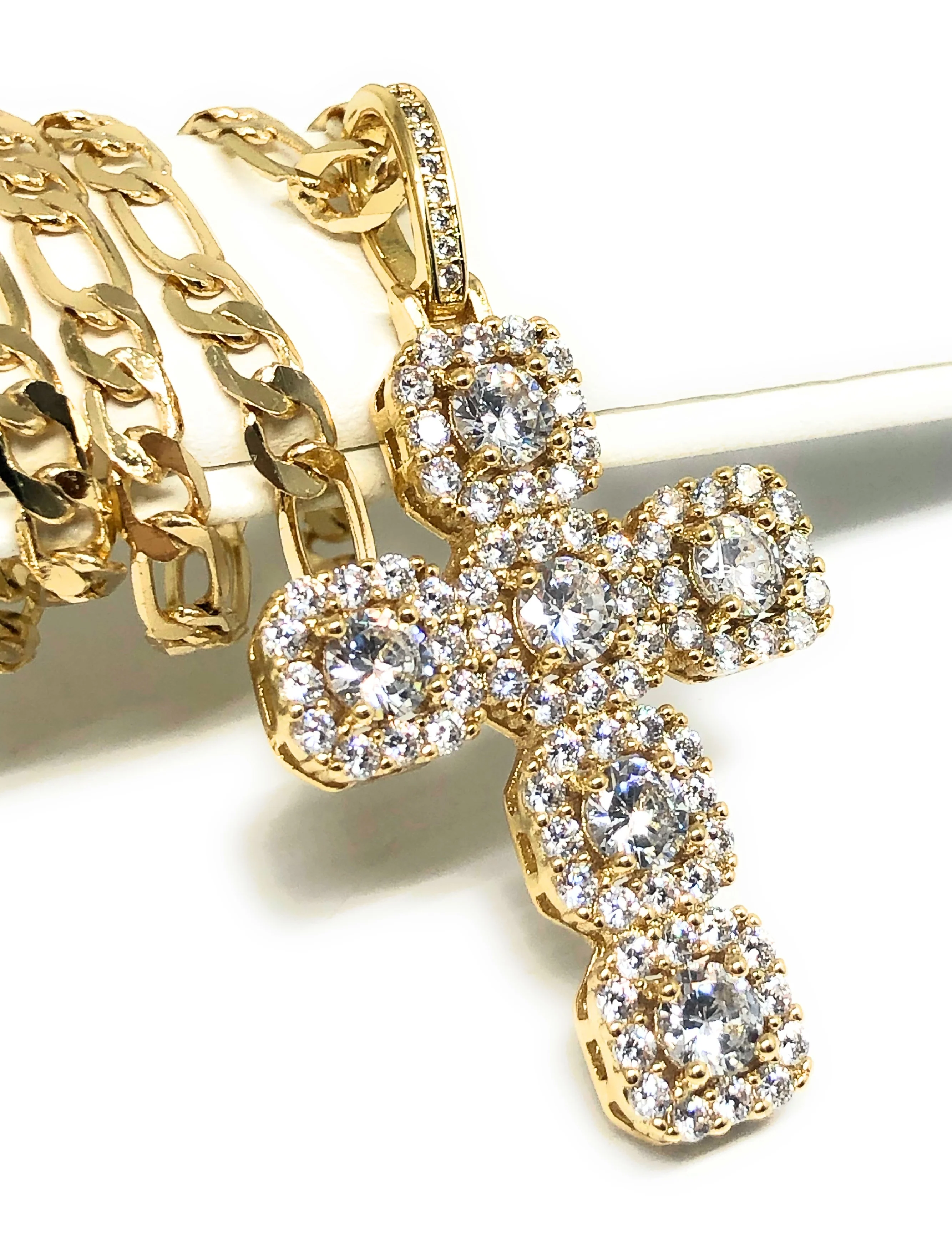 Gold Plated Cubic Zirconia Baguette Cross 24” Necklace Cruz - Image 2