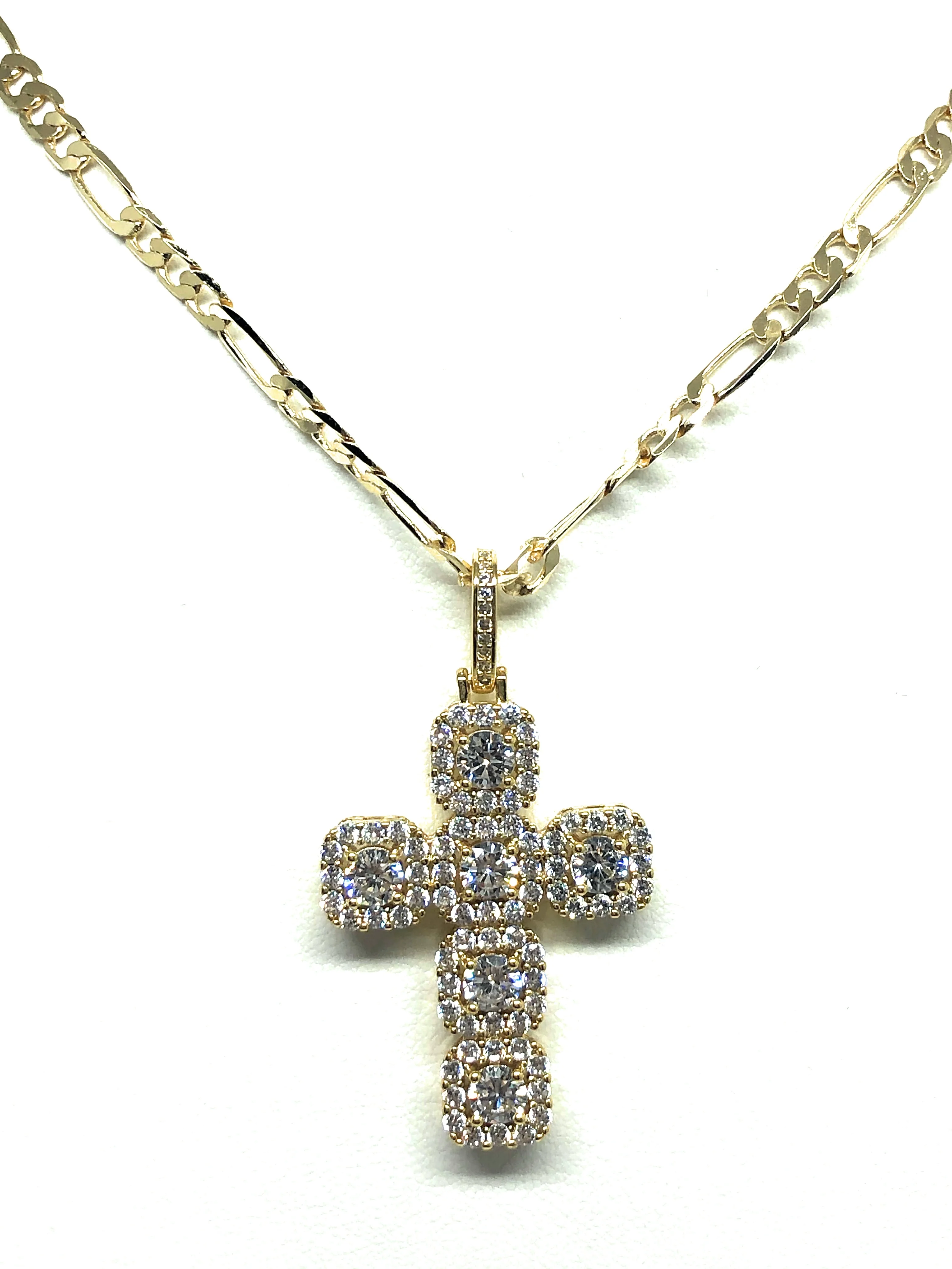 Gold Plated Cubic Zirconia Baguette Cross 24” Necklace Cruz - Image 3