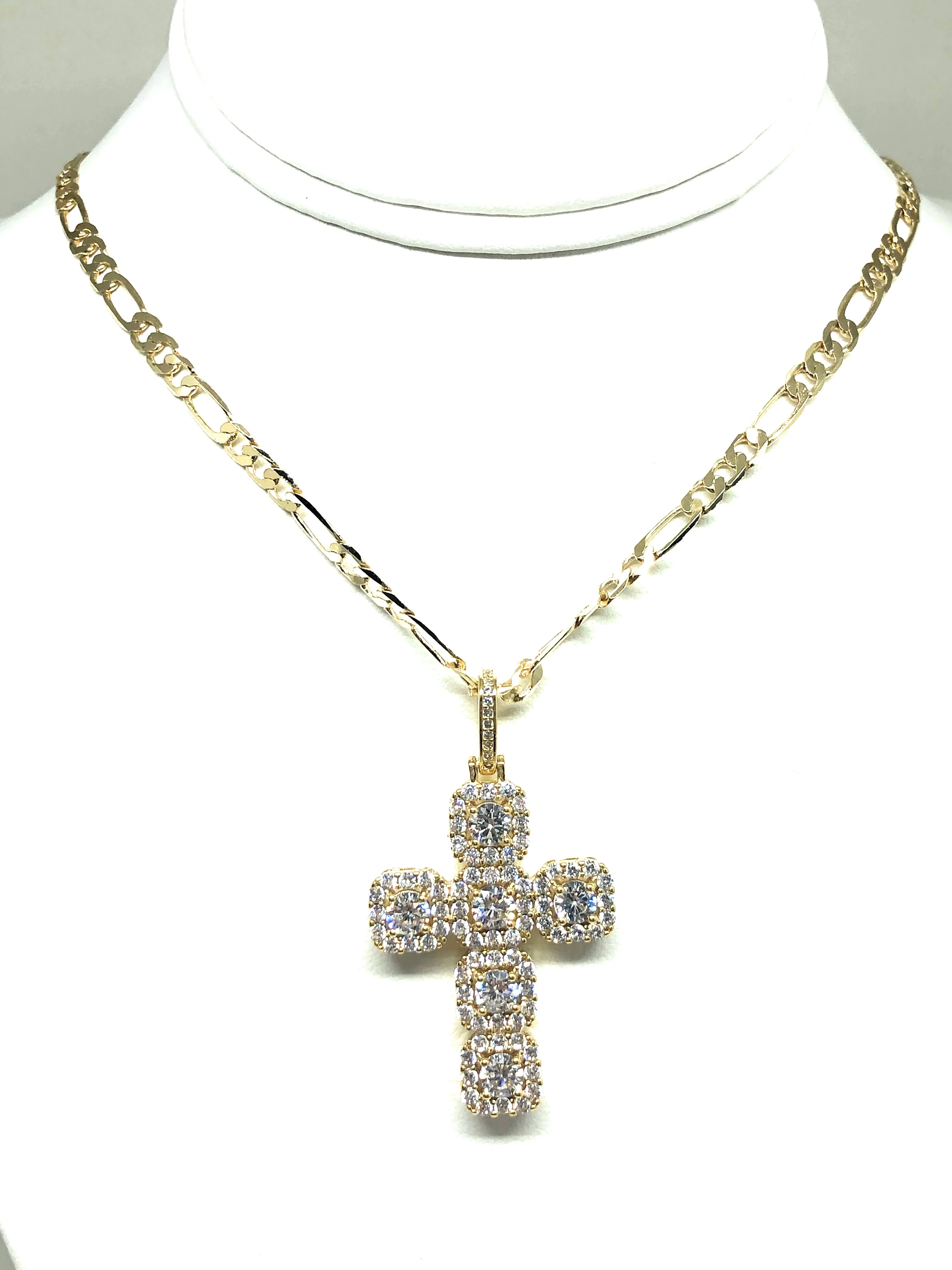 Gold Plated Cubic Zirconia Baguette Cross 24” Necklace Cruz - Image 4