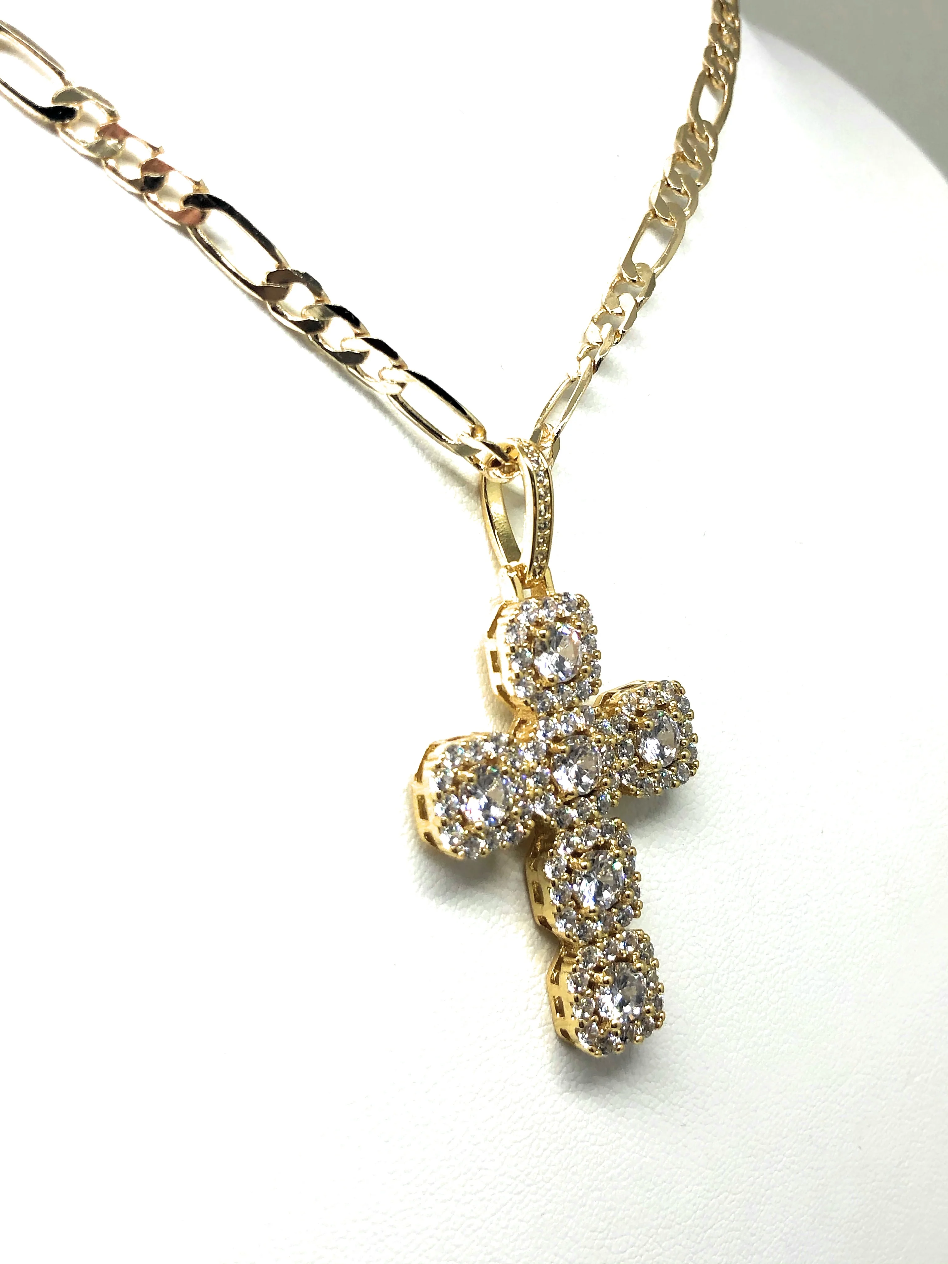 Gold Plated Cubic Zirconia Baguette Cross 24” Necklace Cruz - Image 5