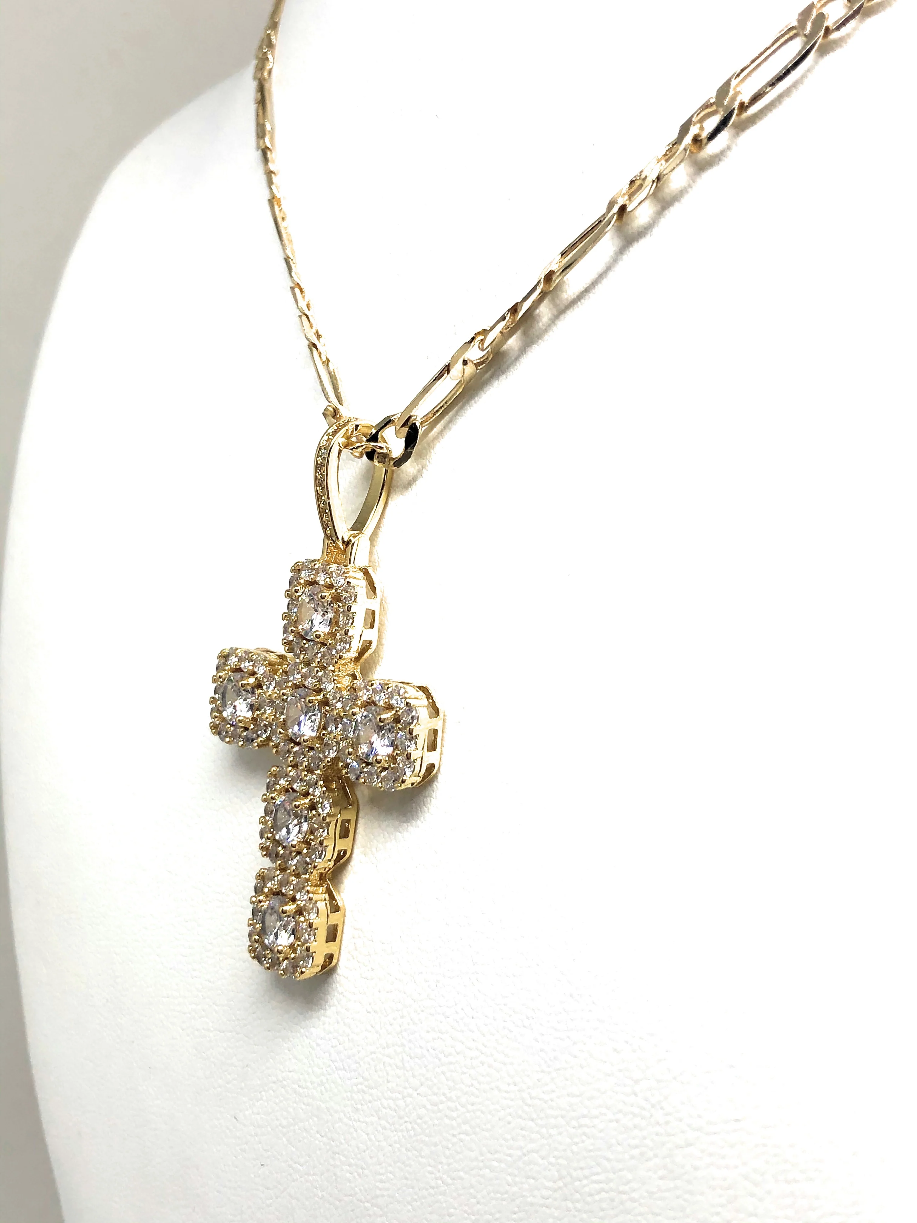 Gold Plated Cubic Zirconia Baguette Cross 24” Necklace Cruz - Image 6