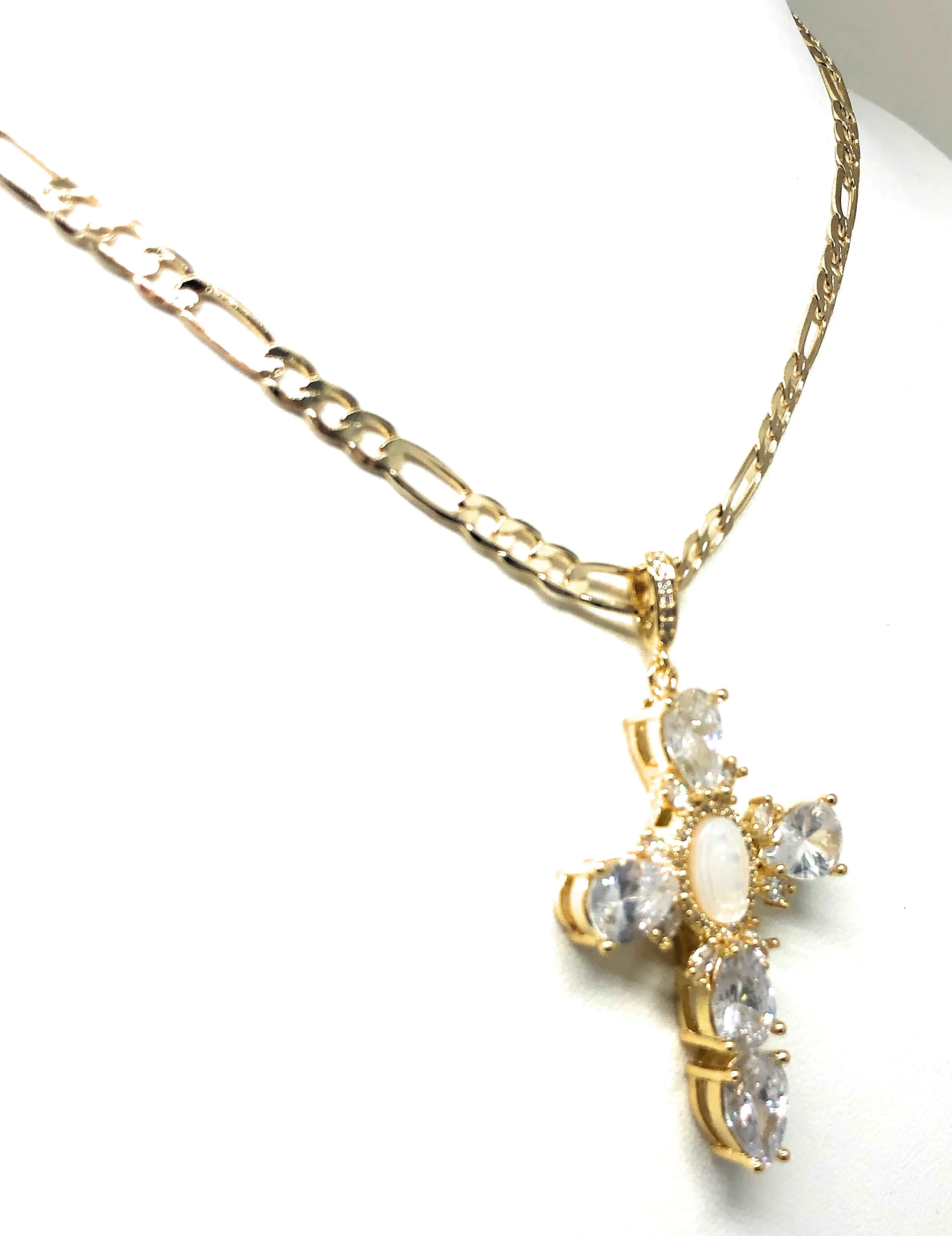 Gold Plated Cubic Zirconia Baguette Virgin Mary Cross 24” Necklace Cruz - Image 6