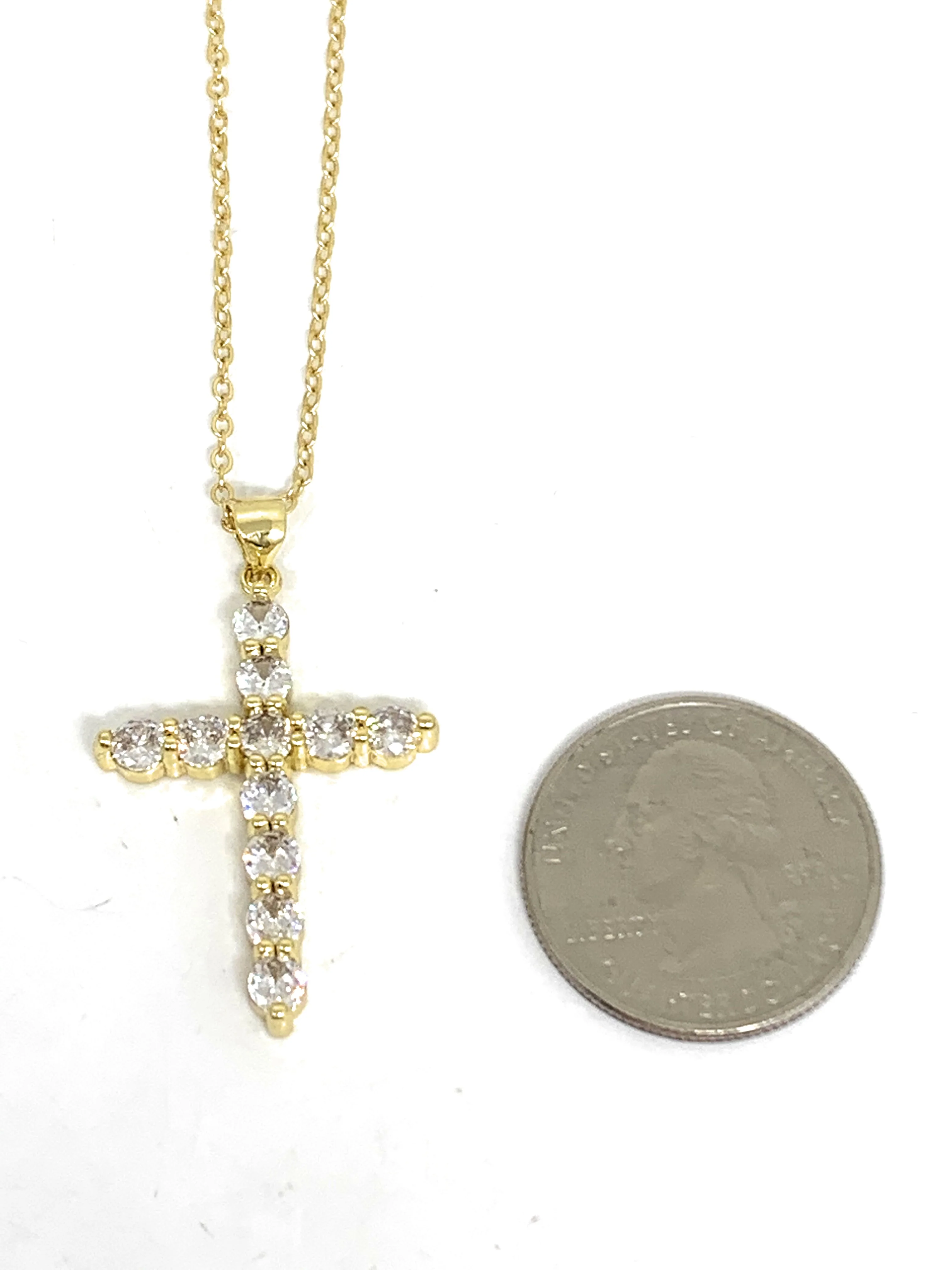 Gold Plated Cubic Zirconia Cross 20” Necklace Cruz - Image 3