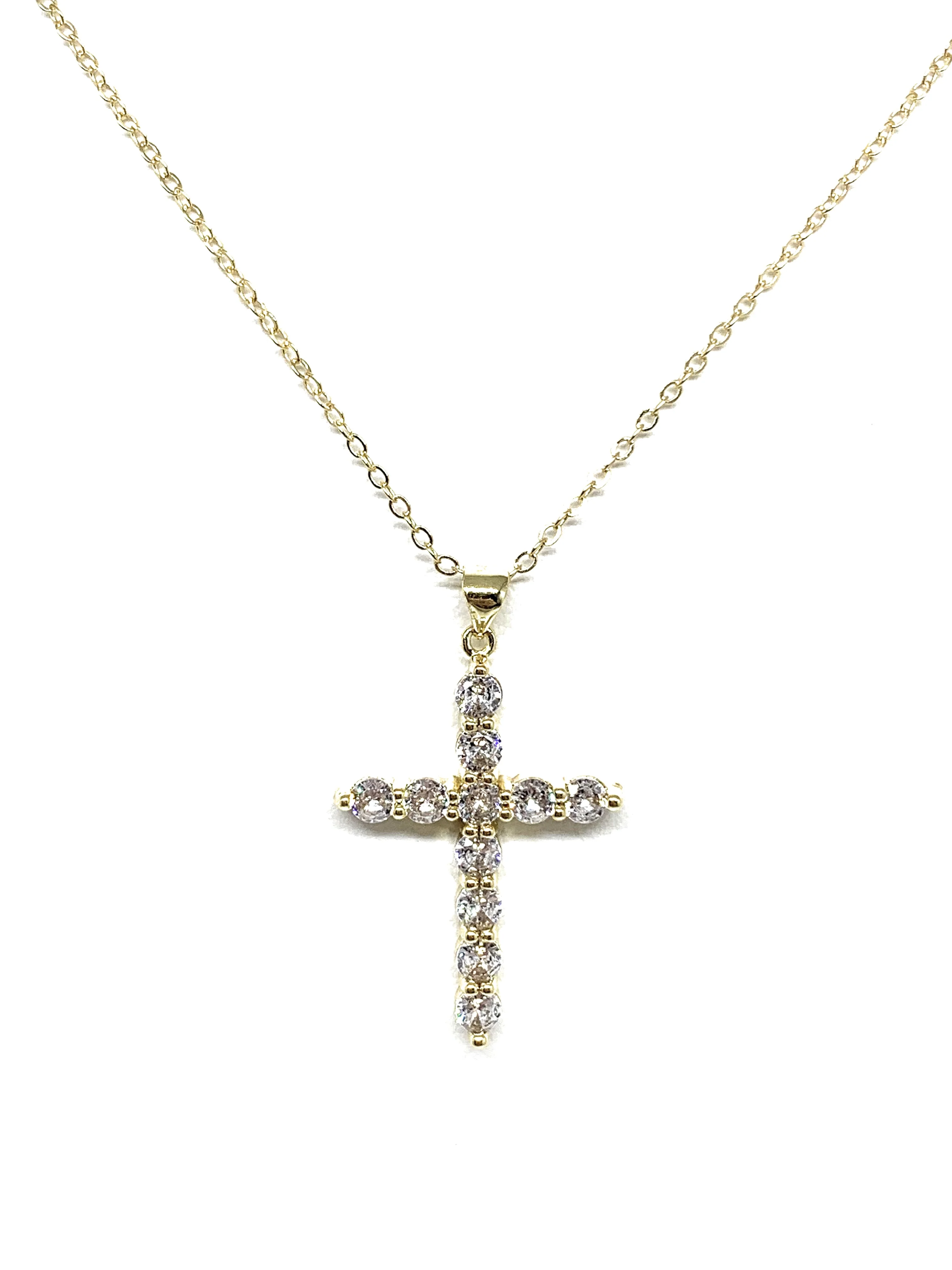 Gold Plated Cubic Zirconia Cross 20” Necklace Cruz - Image 4