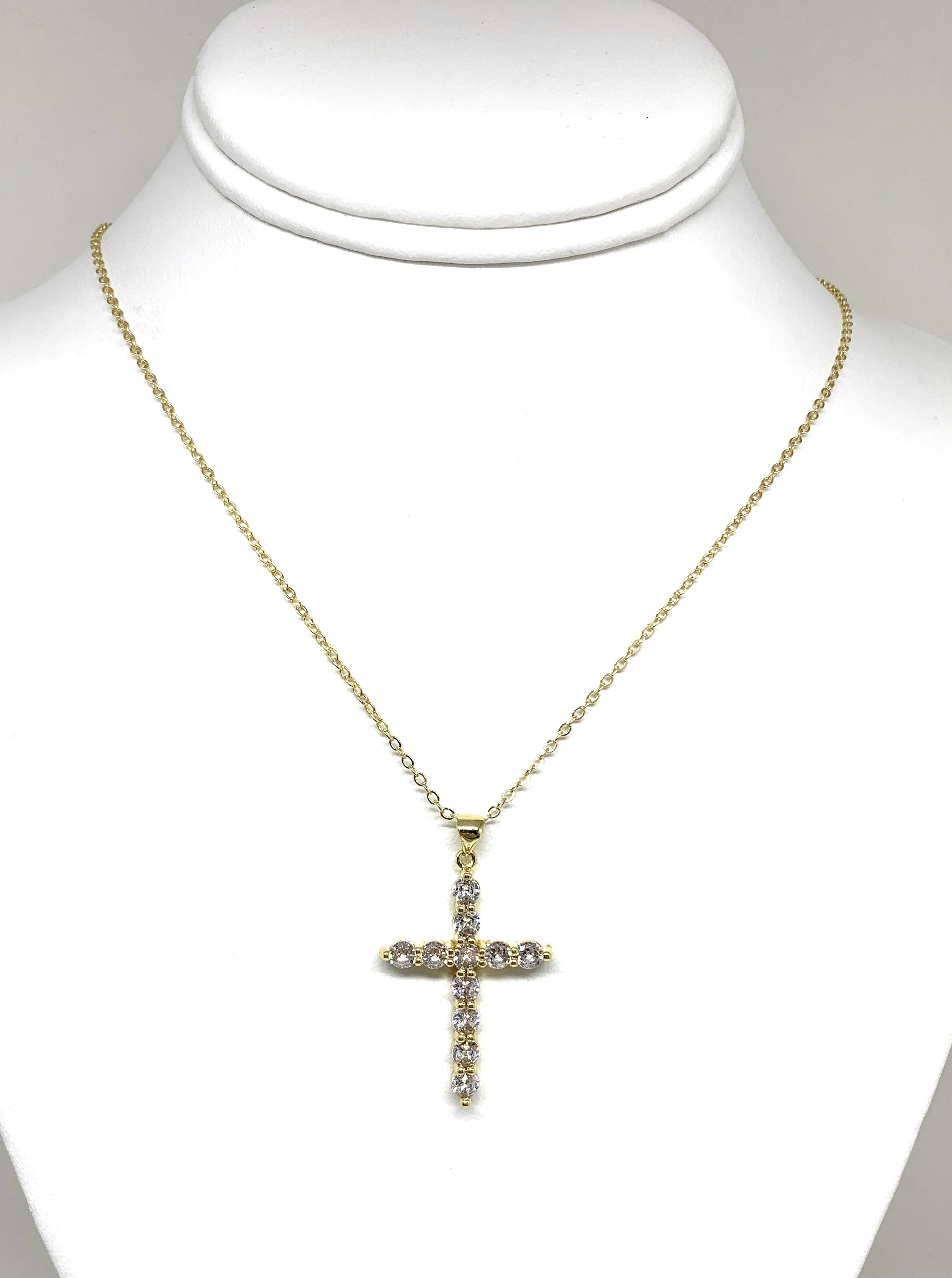 Gold Plated Cubic Zirconia Cross 20” Necklace Cruz - Image 5