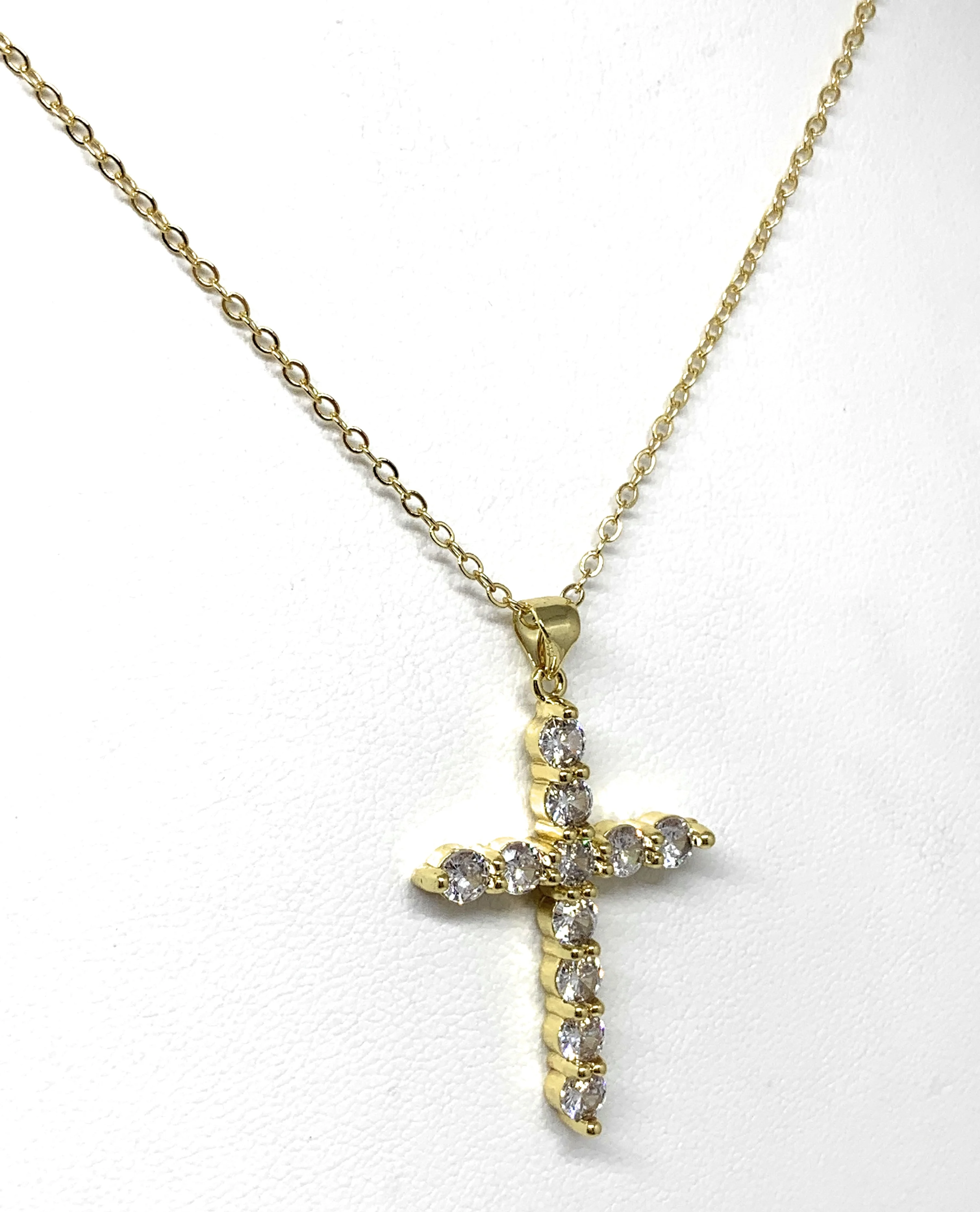Gold Plated Cubic Zirconia Cross 20” Necklace Cruz - Image 6