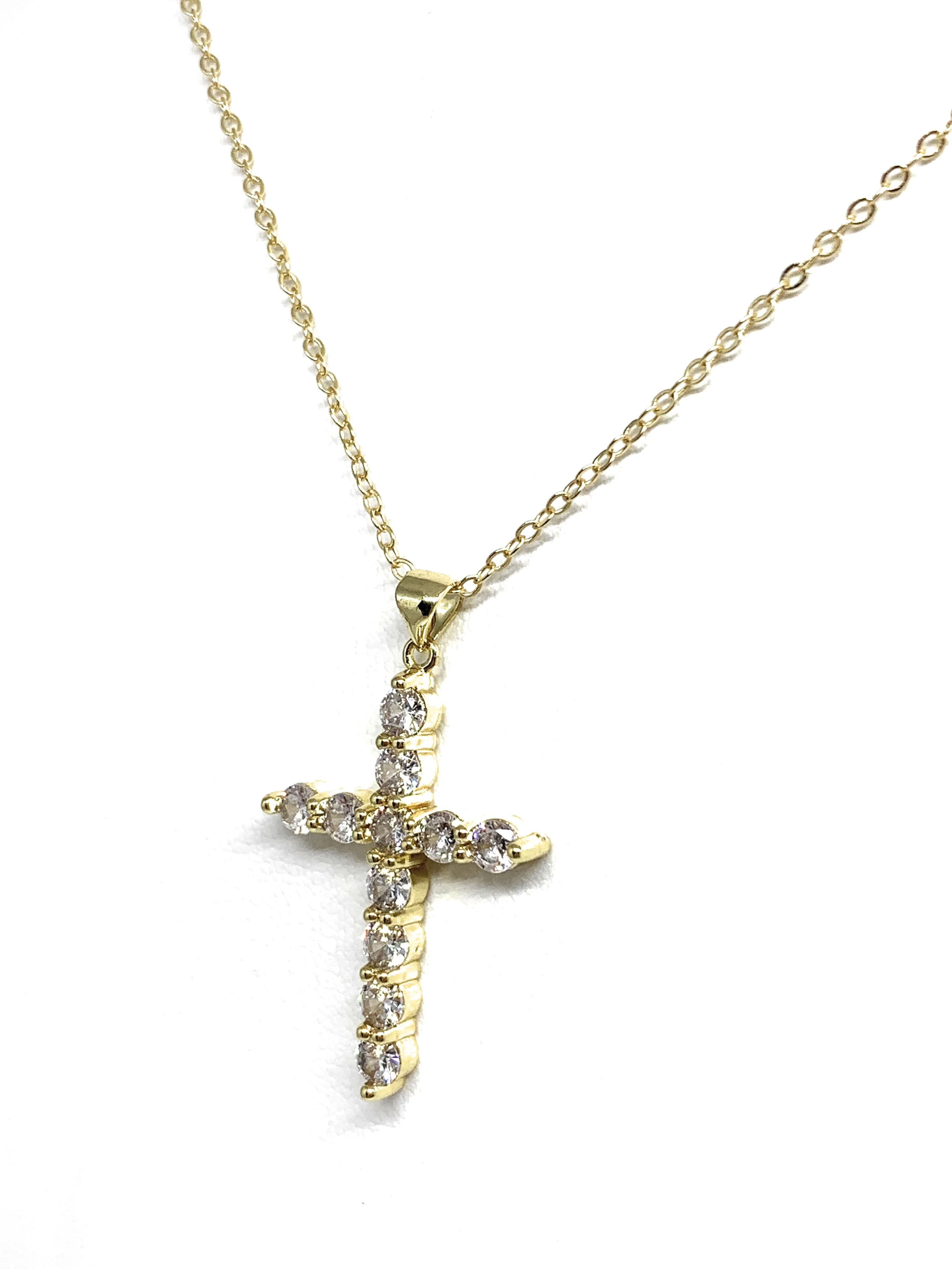 Gold Plated Cubic Zirconia Cross 20” Necklace Cruz - Image 7