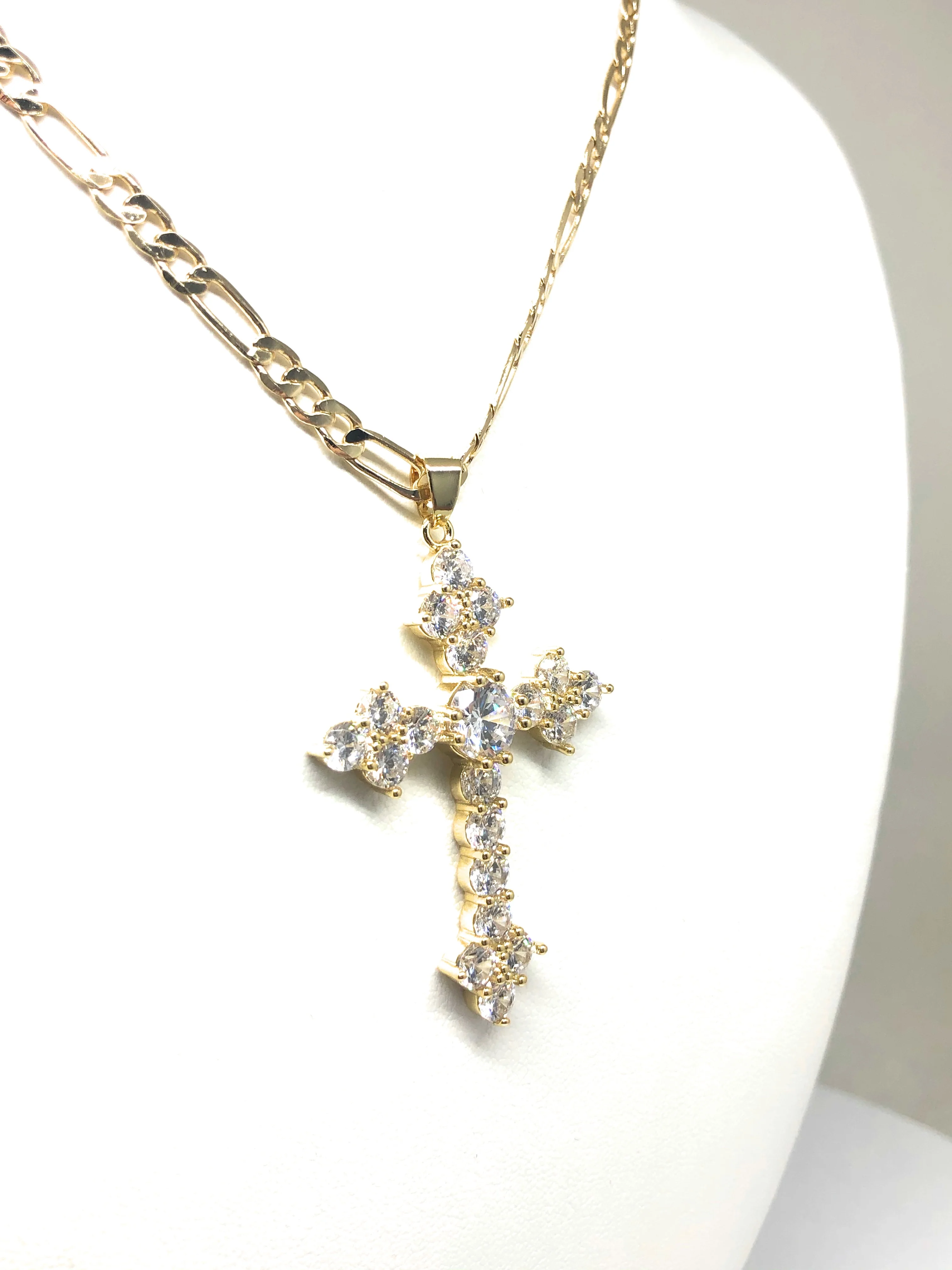 Gold Plated Cubic Zirconia Embroidered Cross 24” Necklace Cruz - Image 4
