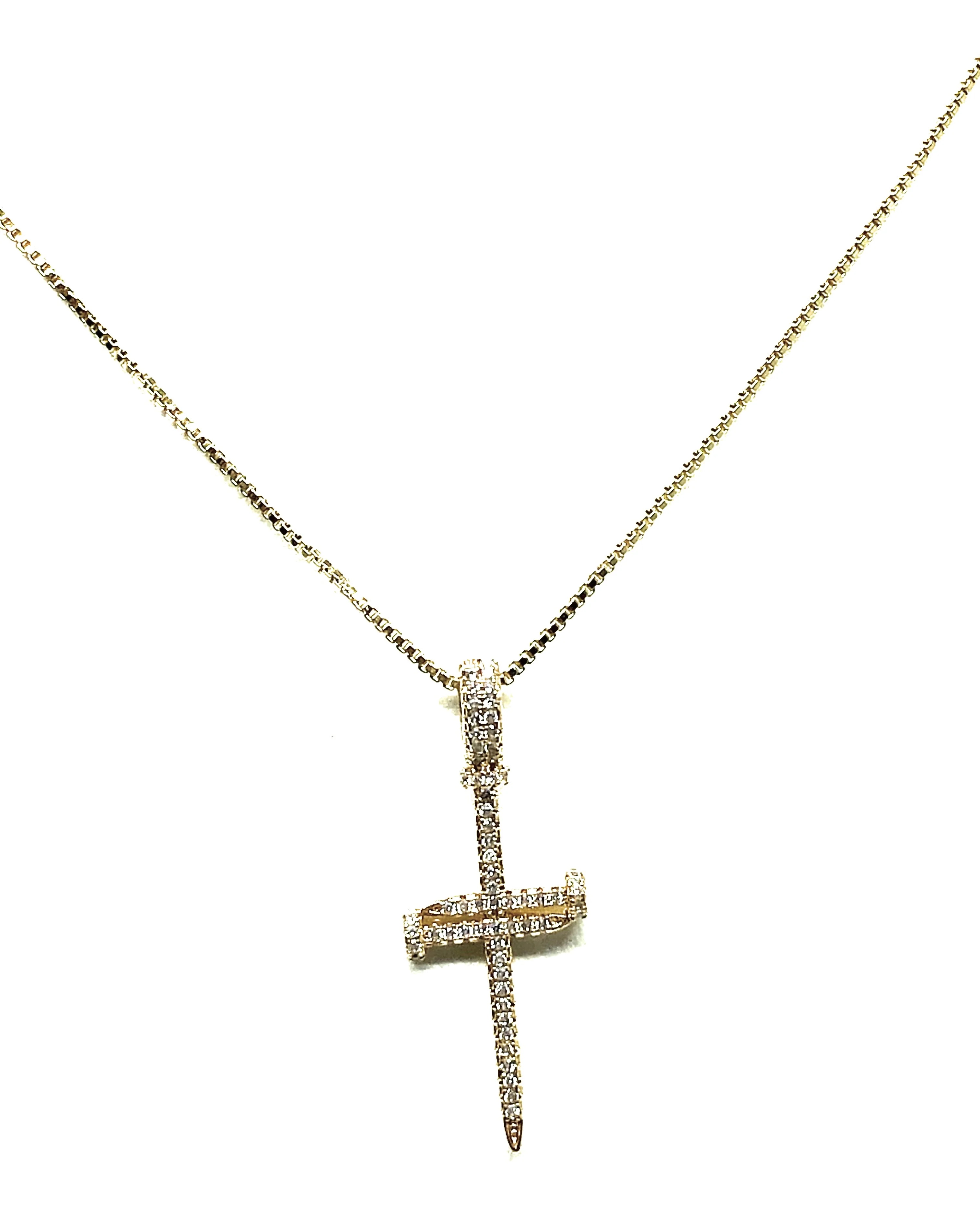 Gold Plated Cubic Zirconia Nail Cross 18” Necklace Cruz - Image 4