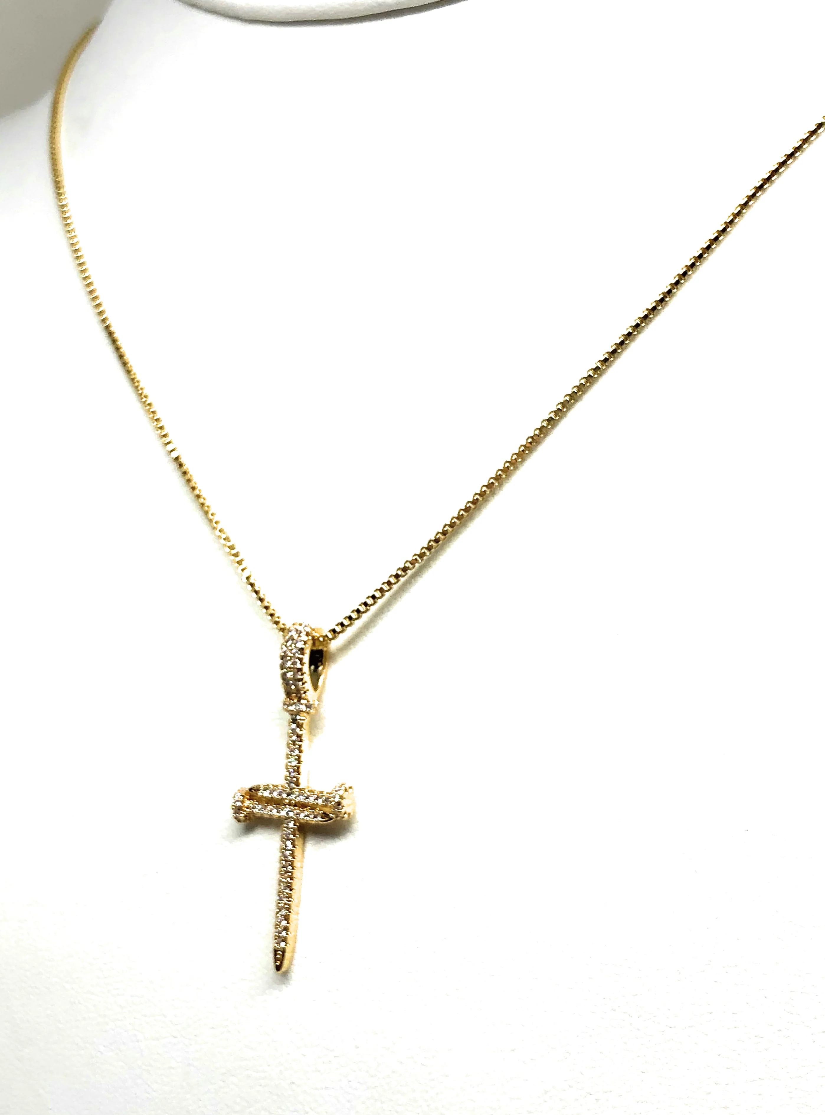 Gold Plated Cubic Zirconia Nail Cross 18” Necklace Cruz - Image 7