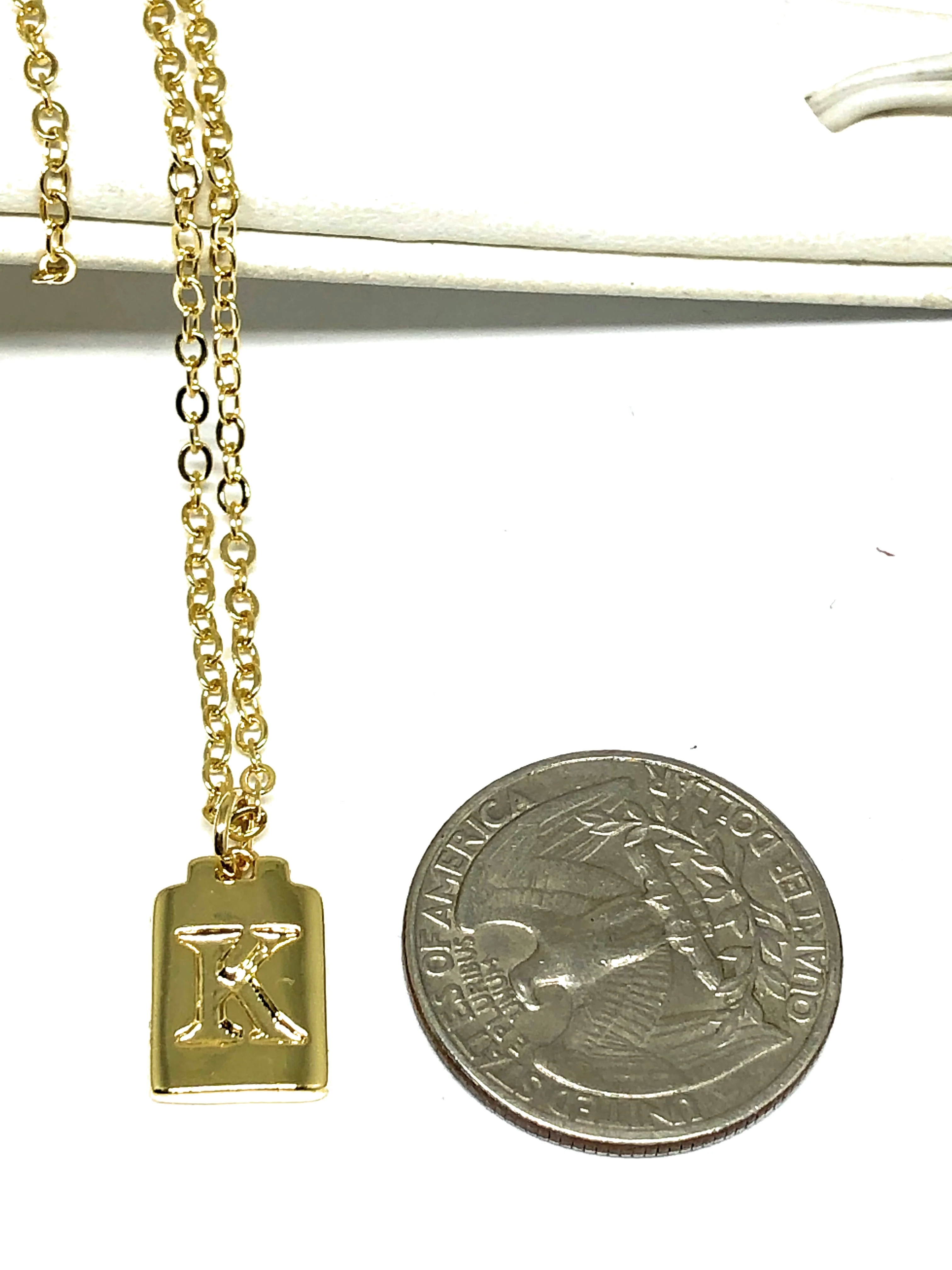 Gold Plated CUSTOMIZED Block Initial Letter Square Pendant With 20" Chain - Image 2