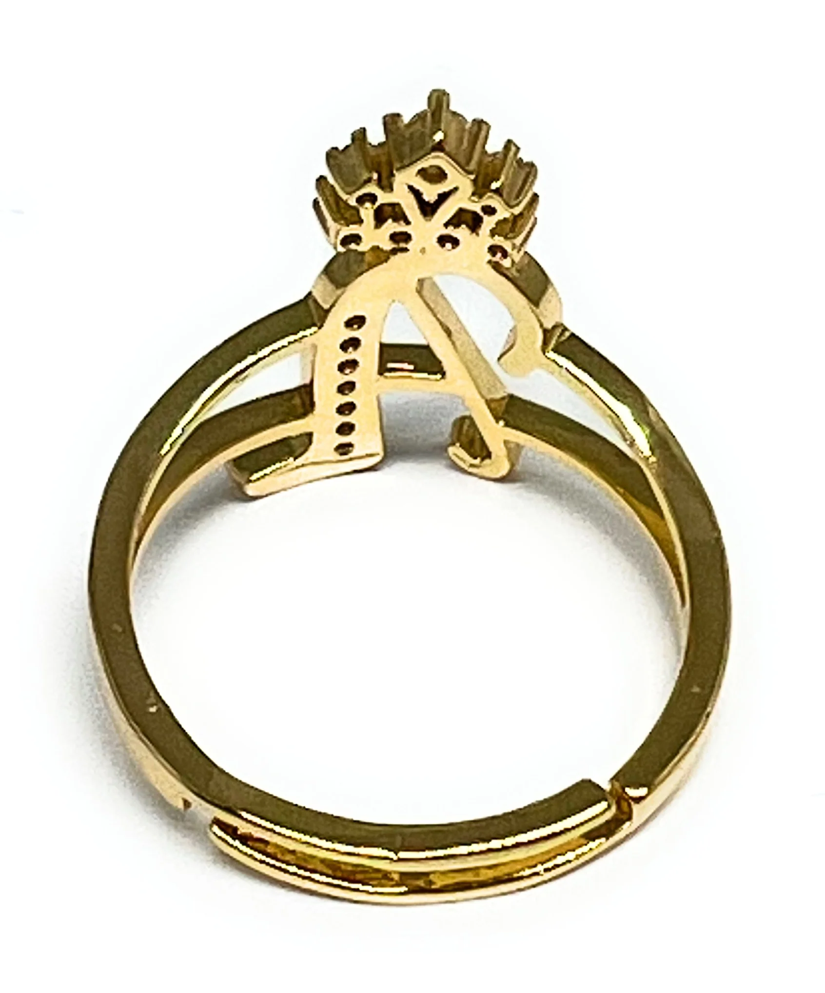 Gold Plated CUSTOMIZED CROWN Initial Letter CZ Ring Anillo Adjustable sizes 6-12 - Image 3