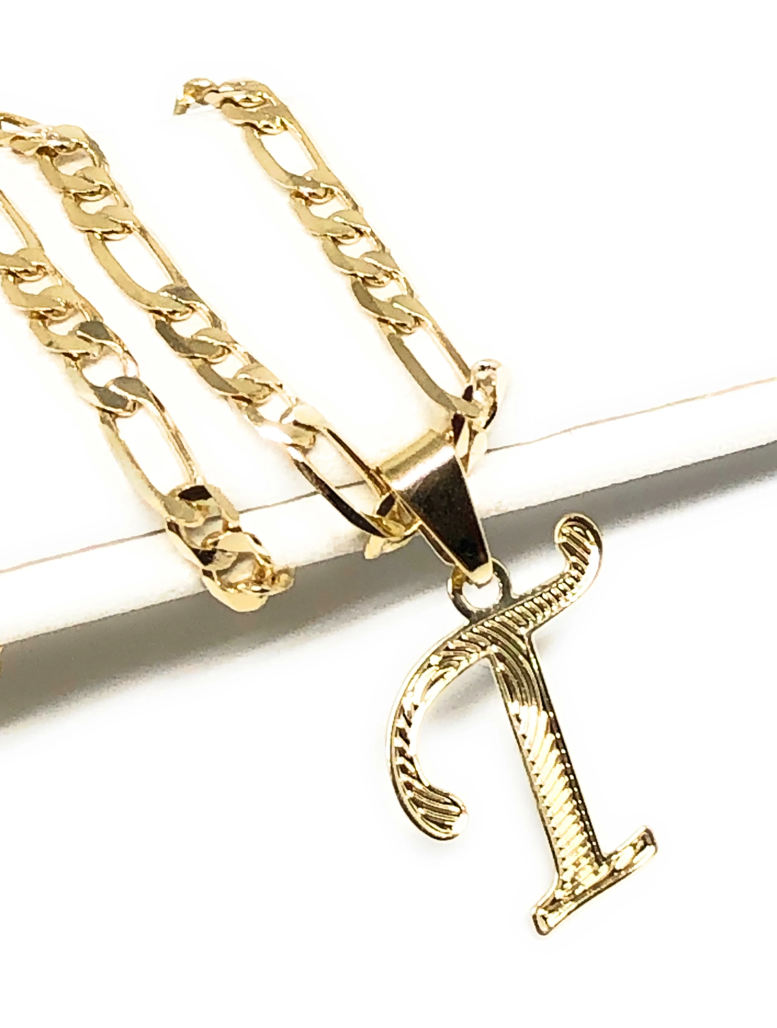 Gold Plated CUSTOMIZED Cursive Initial Letter Pendant With Figaro Chain 24" 3mm in - Image 3