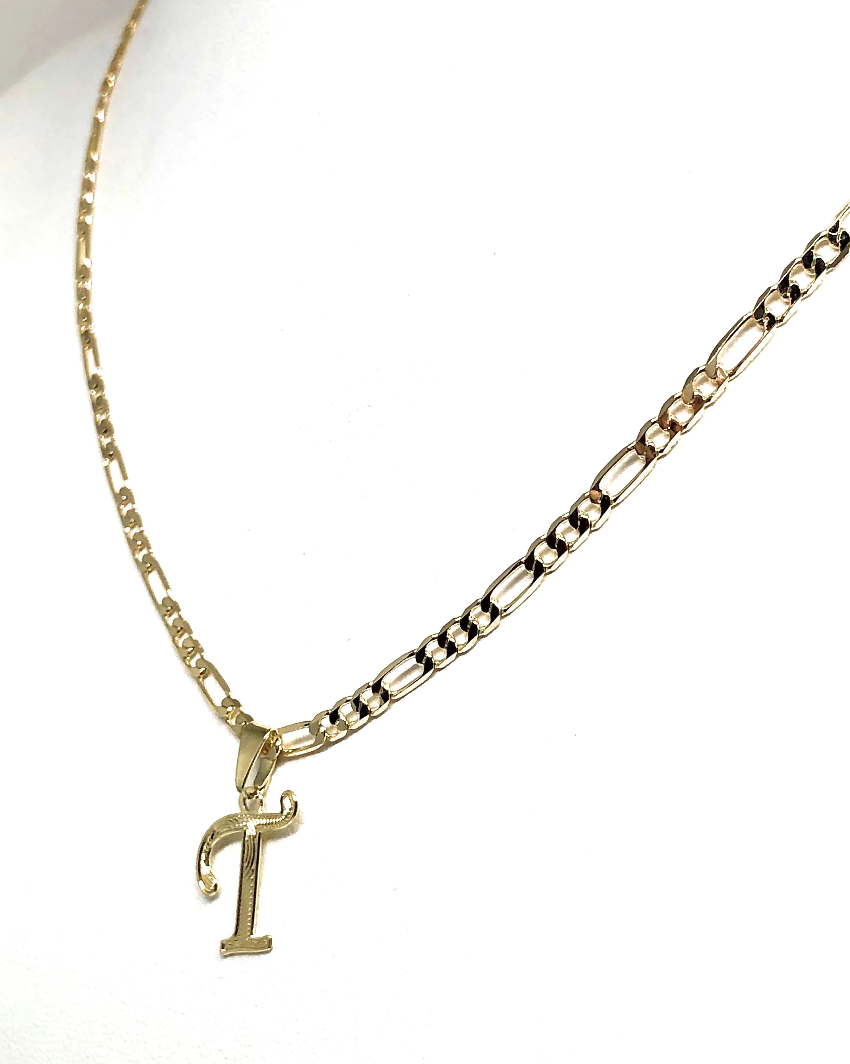 Gold Plated CUSTOMIZED Cursive Initial Letter Pendant With Figaro Chain 24" 3mm in - Image 7