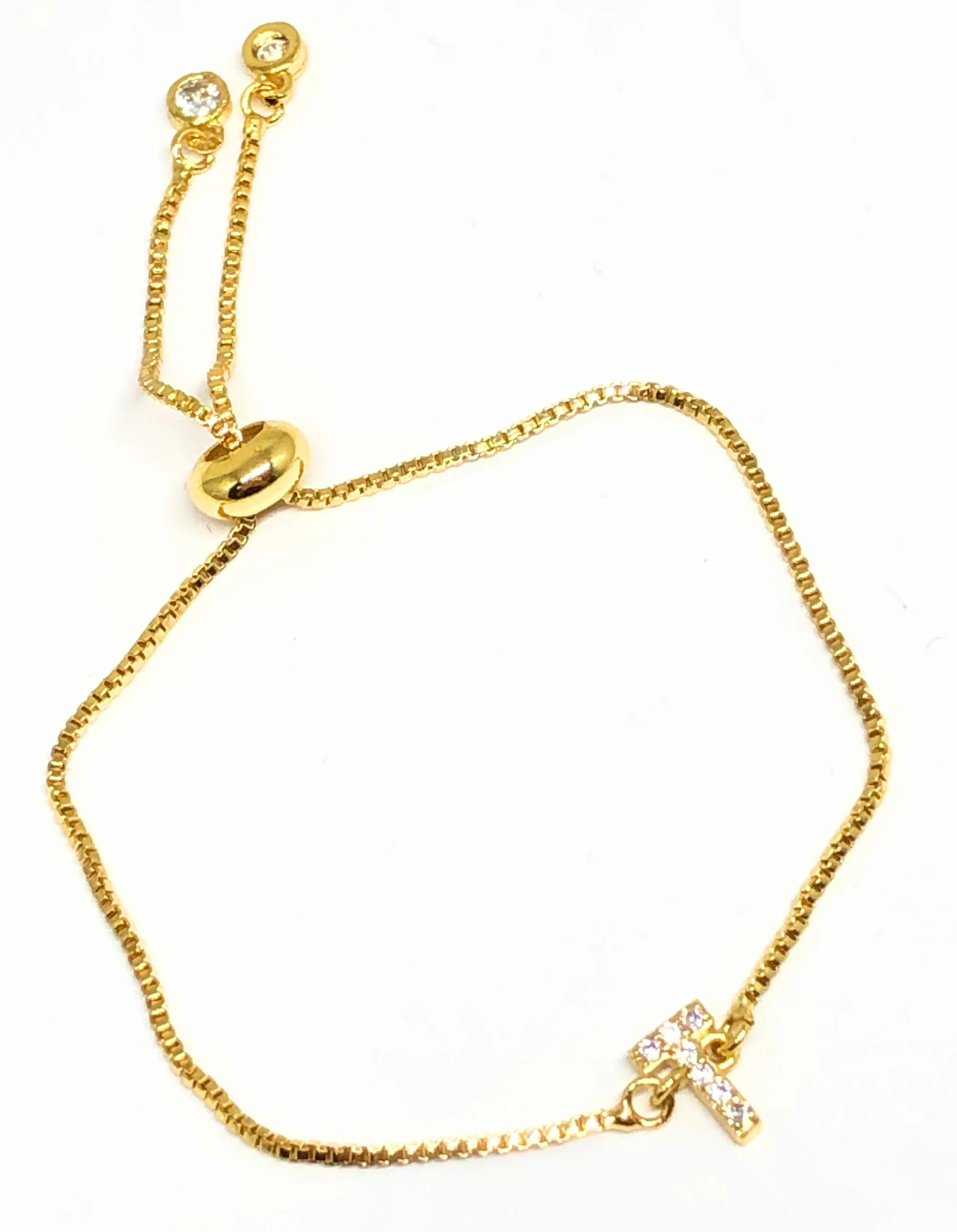 Gold Plated CUSTOMIZED CZ Block Initial Letter Bracelet Adjustable 8 inch - Image 3