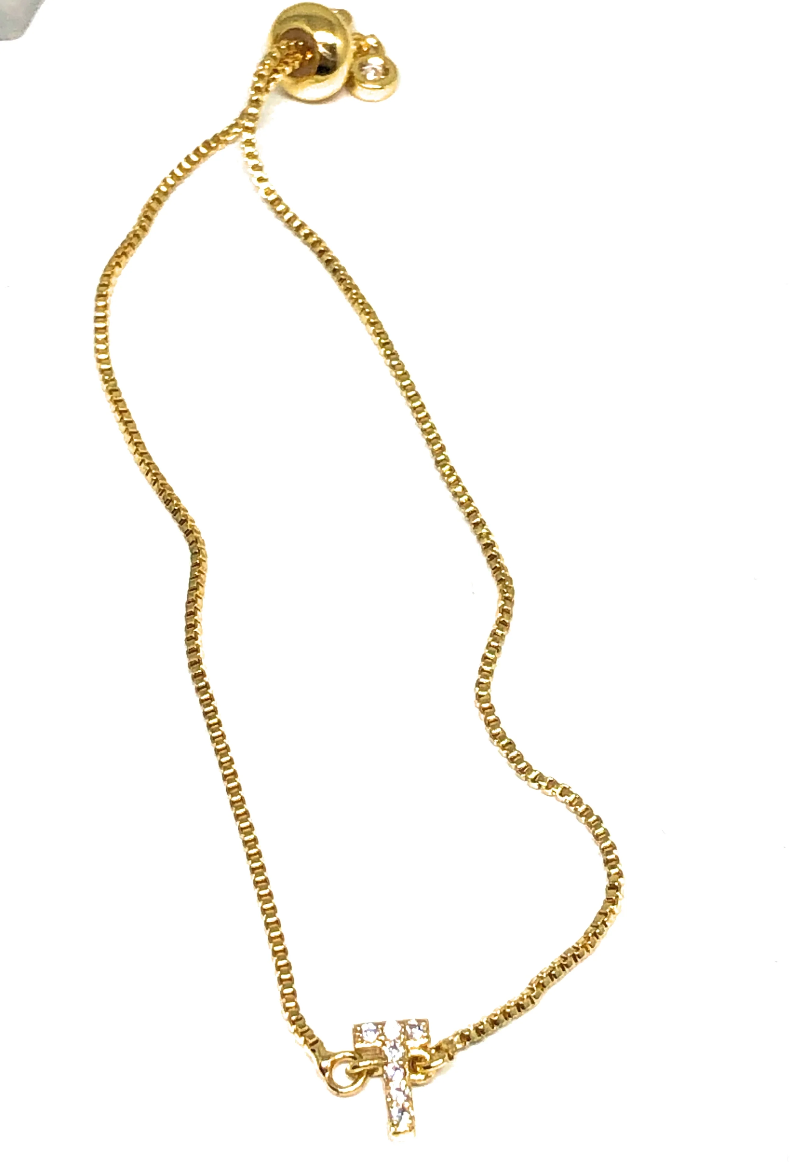Gold Plated CUSTOMIZED CZ Block Initial Letter Bracelet Adjustable 8 inch - Image 4