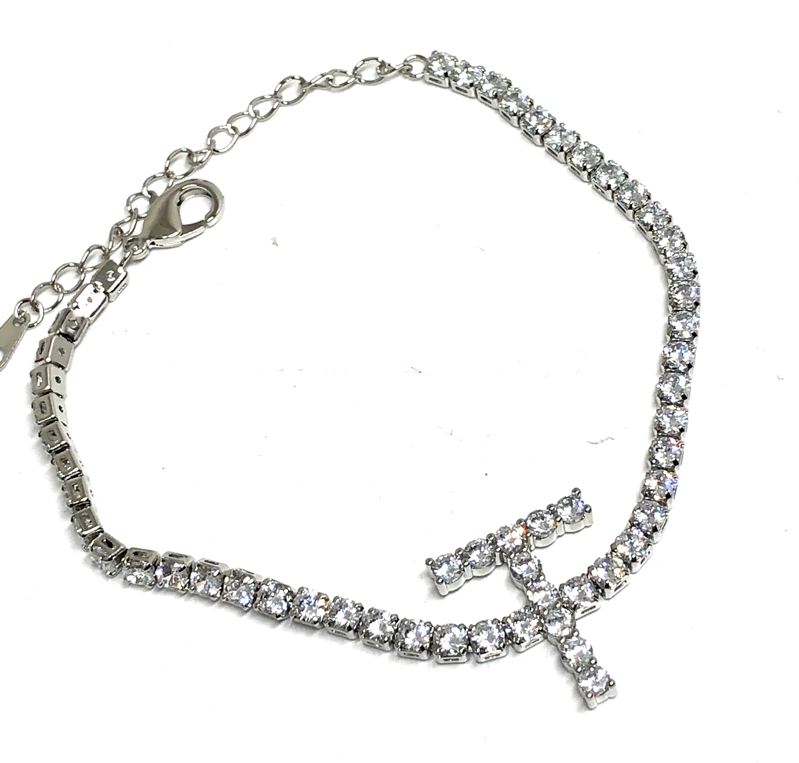 Gold Plated CUSTOMIZED CZ Block Initial Letter Tennis CZ Bracelet Adjustable 8 inch - Image 3
