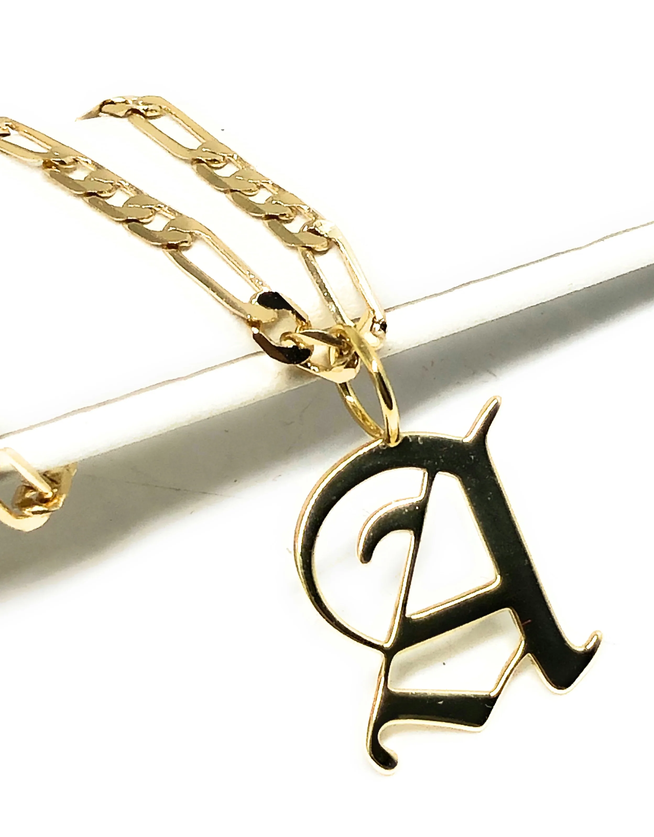 Gold Plated CUSTOMIZED OLD ENGLISH Letter Pendant With Figaro Chain 24" 4mm - Image 3