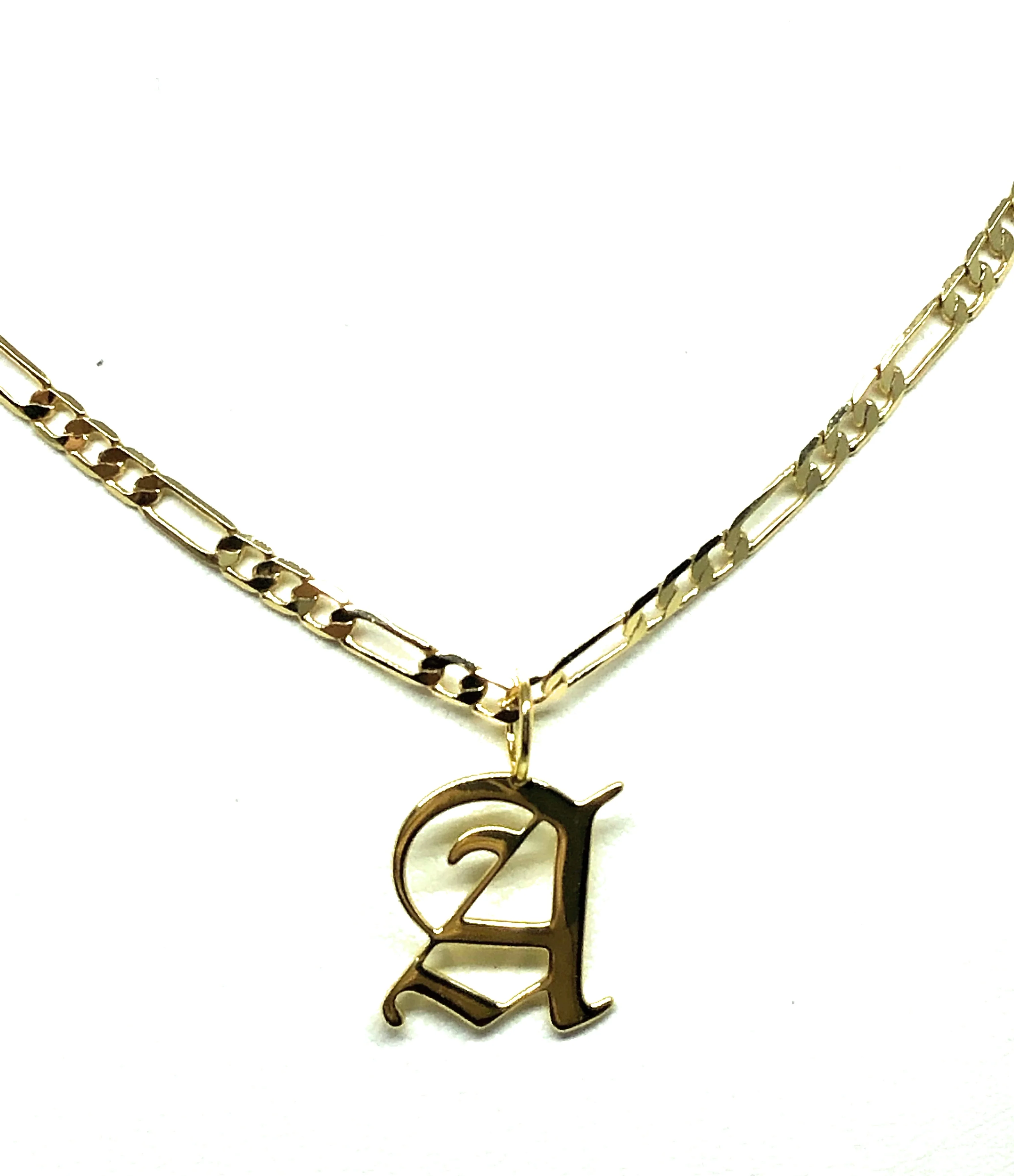 Gold Plated CUSTOMIZED OLD ENGLISH Letter Pendant With Figaro Chain 24" 4mm - Image 4