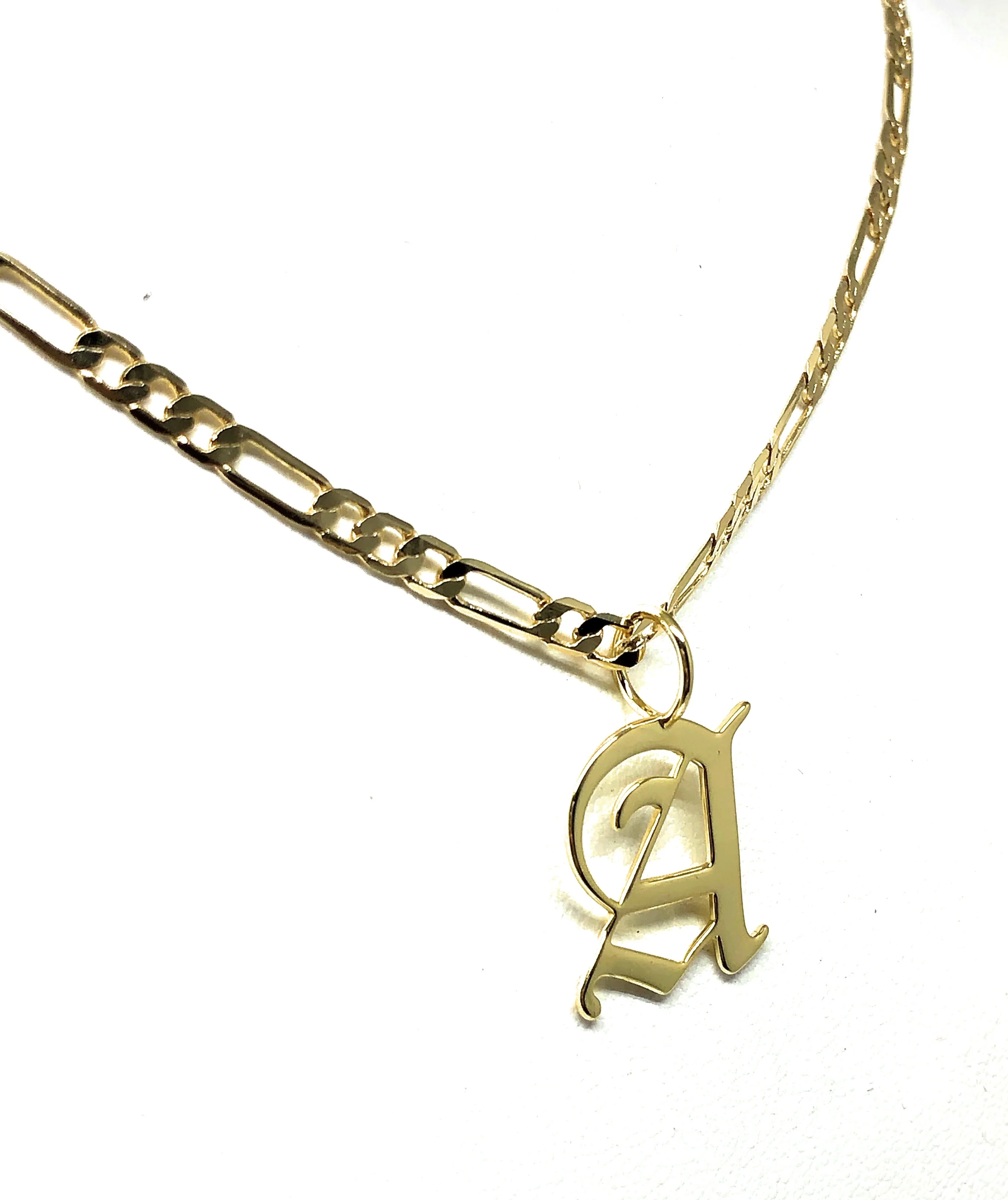 Gold Plated CUSTOMIZED OLD ENGLISH Letter Pendant With Figaro Chain 24" 4mm - Image 6