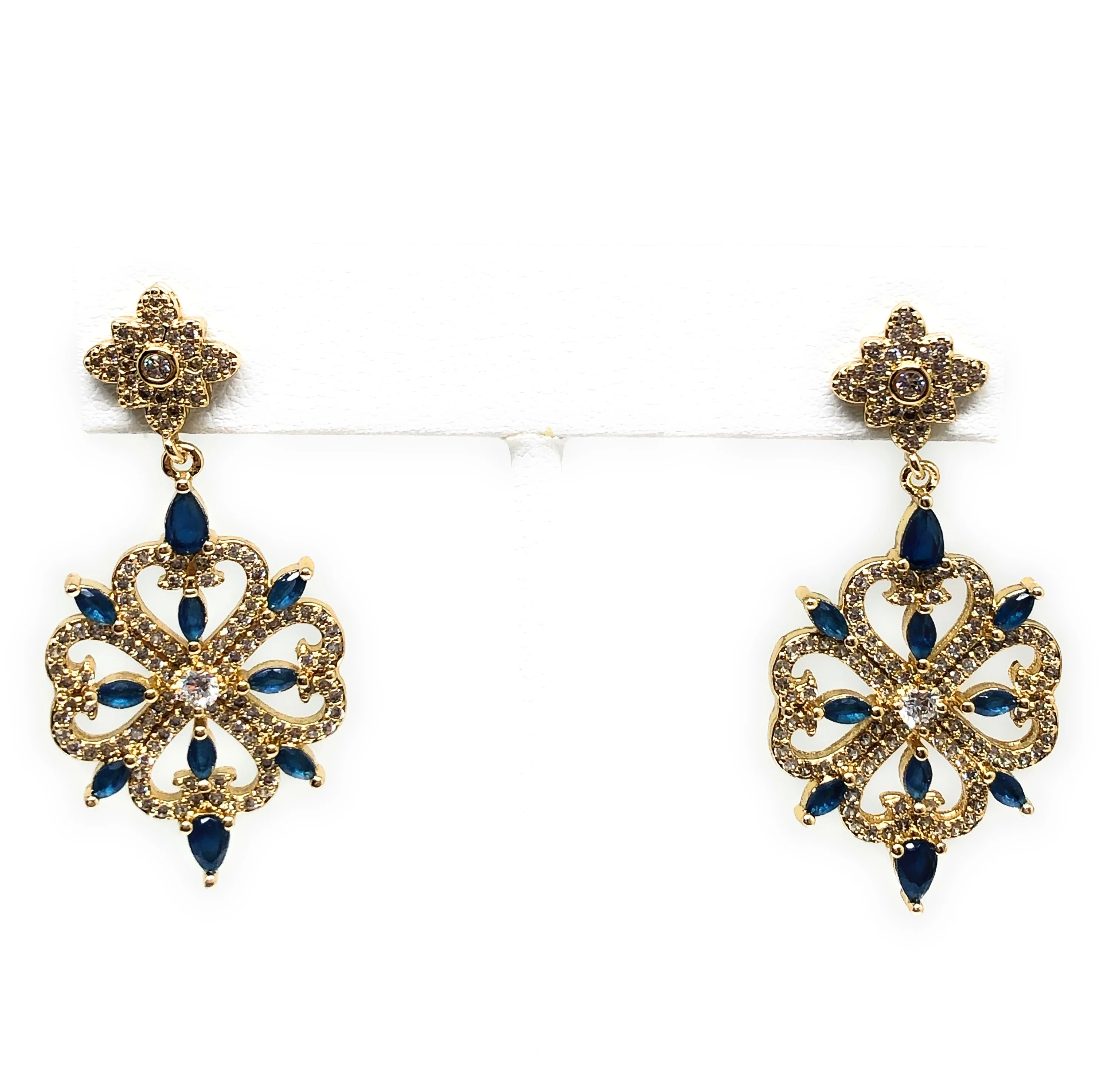 Gold Plated CZ 4 Heart Chandelier Dangle Earrings Aretes - Image 4