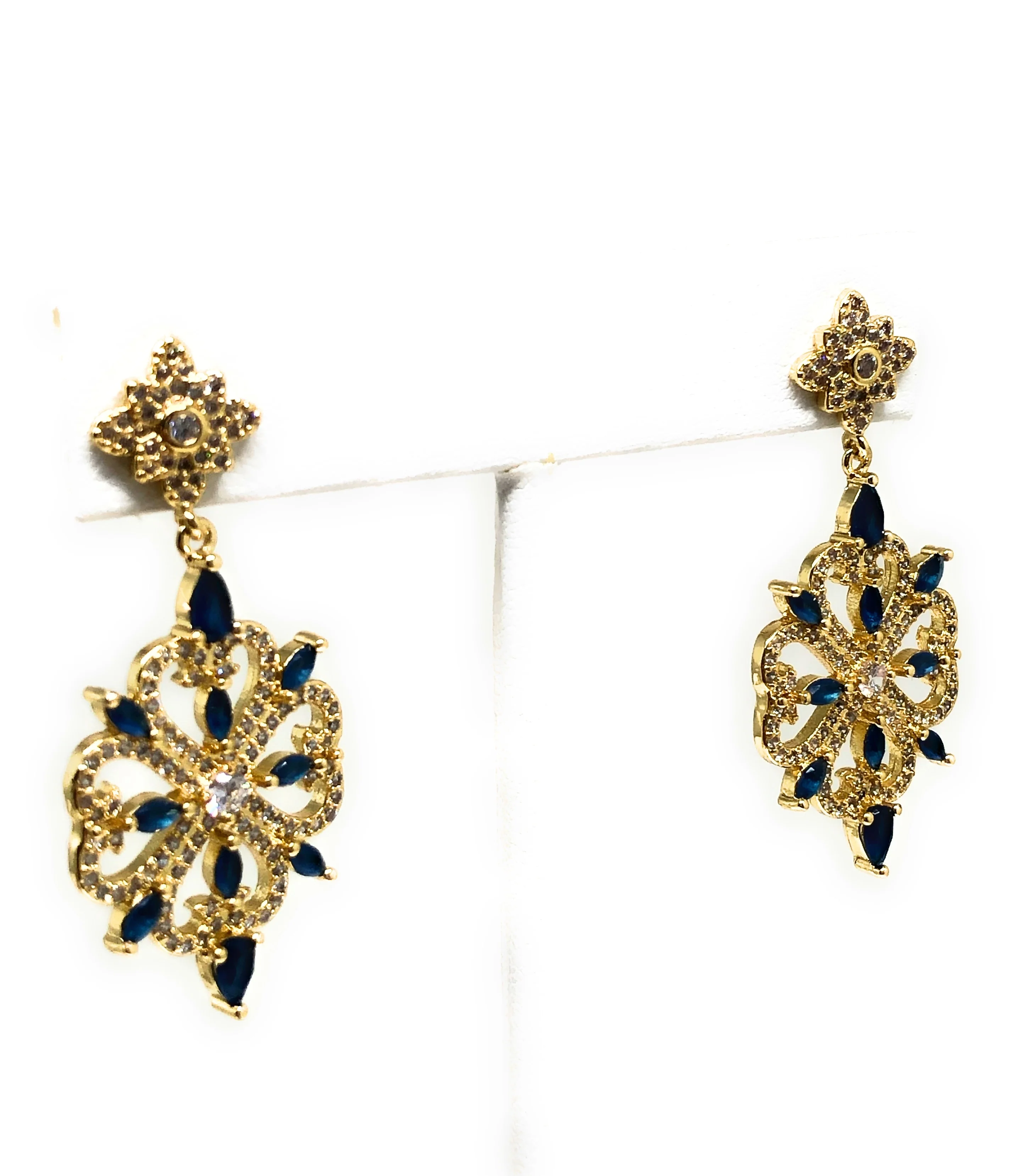 Gold Plated CZ 4 Heart Chandelier Dangle Earrings Aretes - Image 5
