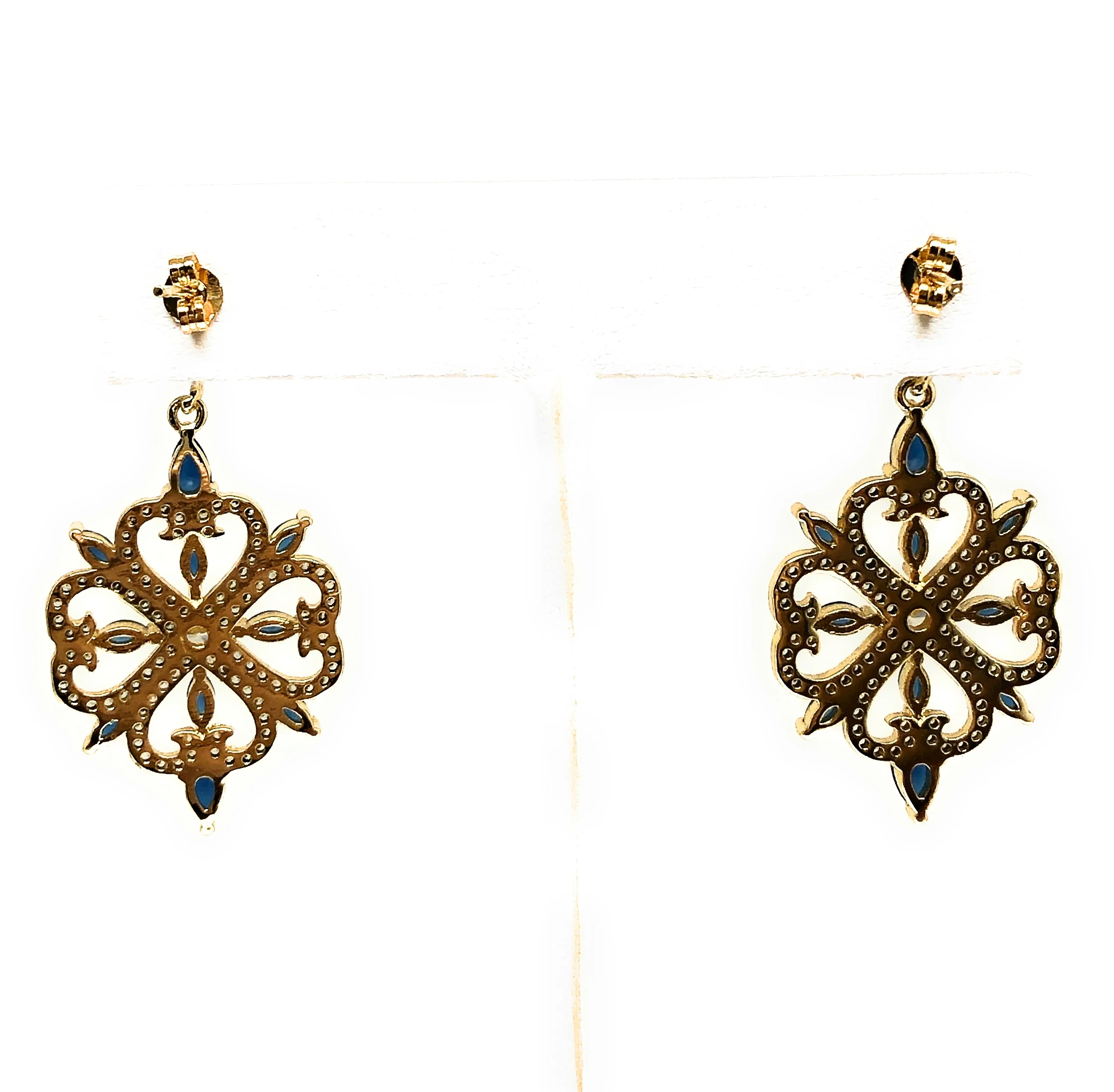 Gold Plated CZ 4 Heart Chandelier Dangle Earrings Aretes - Image 6