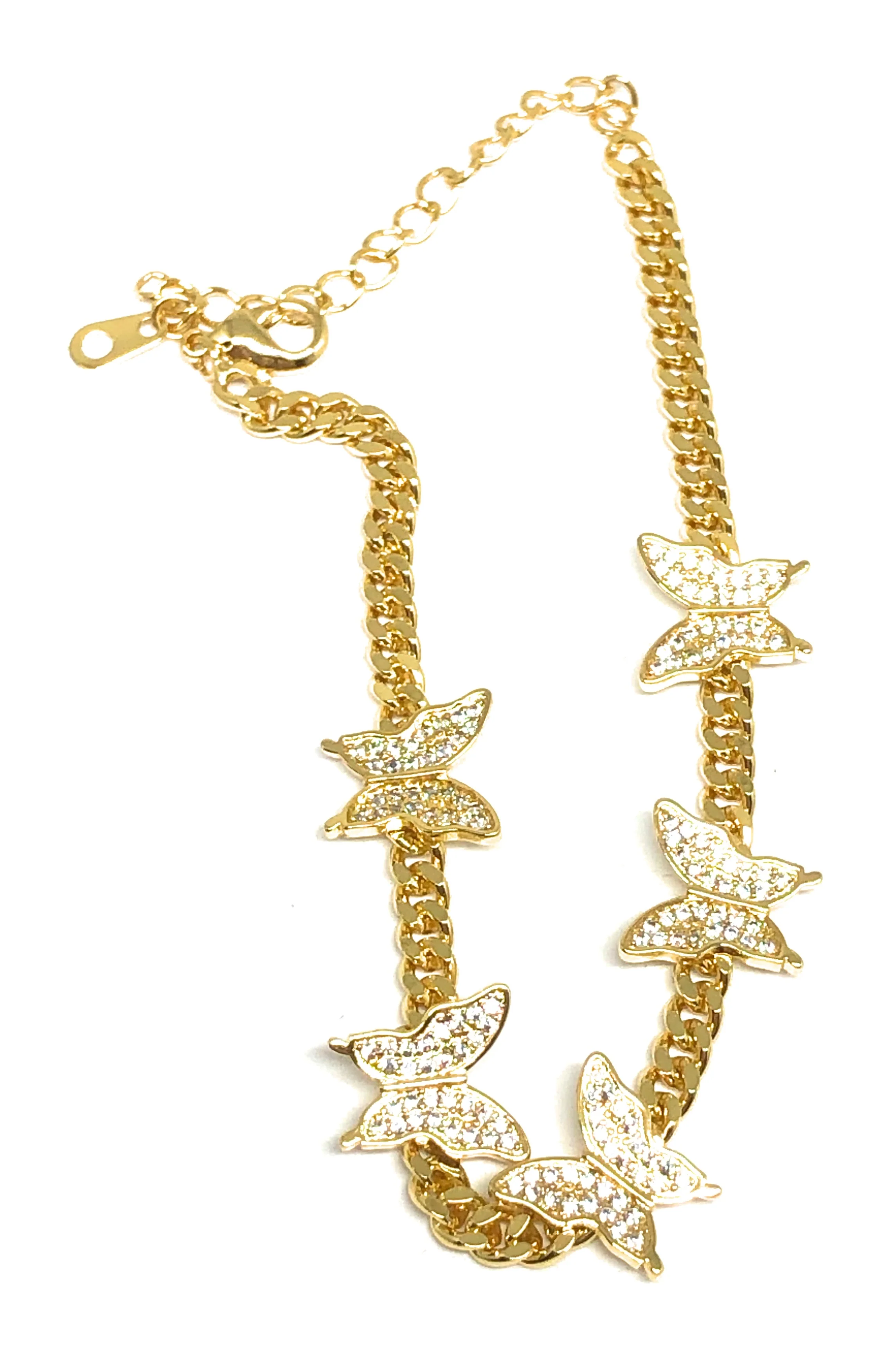 Gold Plated CZ Butterfly Charm Miami Cuban Link Bracelet 7-9 inch adjustable - Image 5