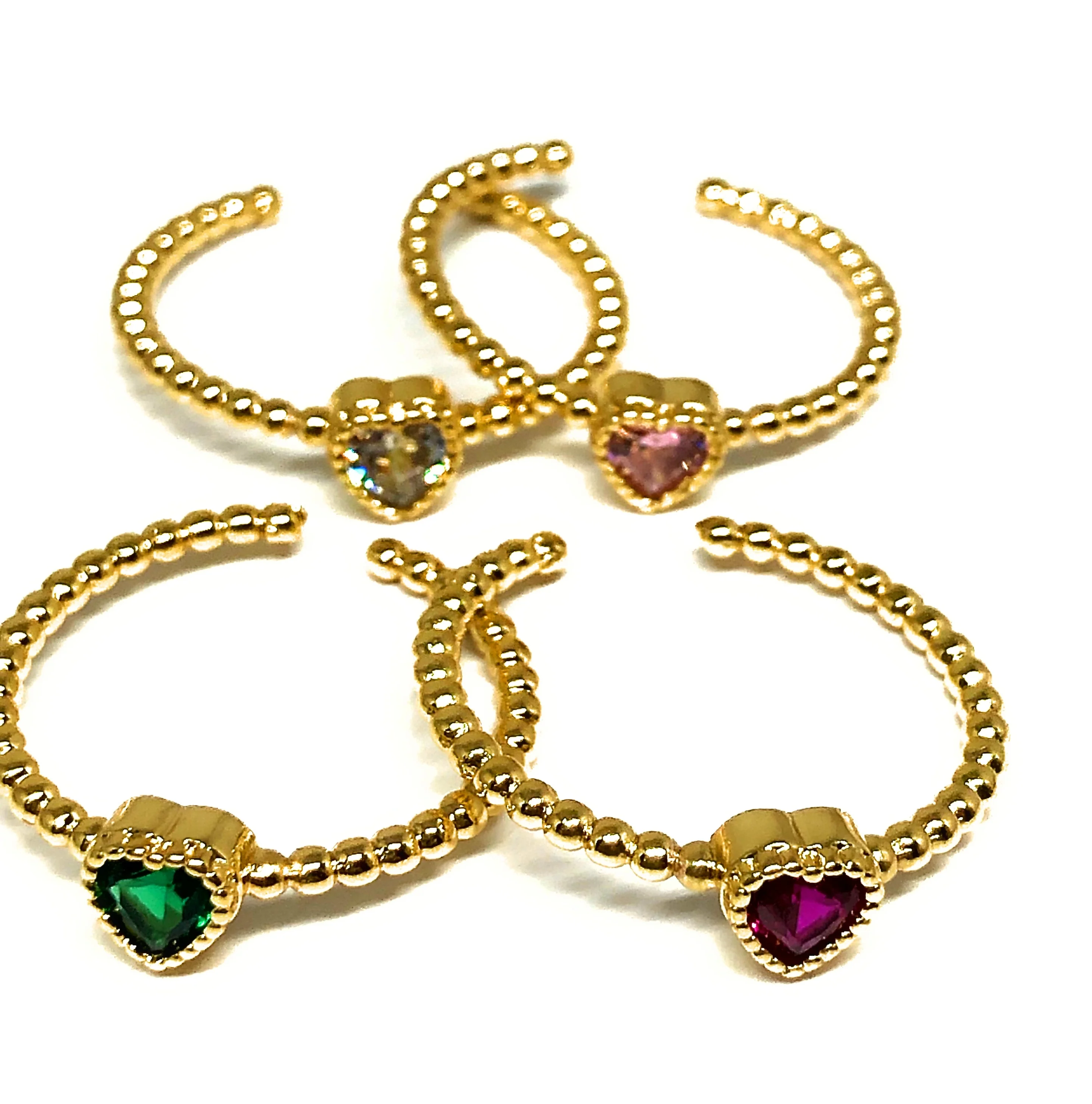 Gold Plated CZ Color Heart Band Adjustable Ring Anillo