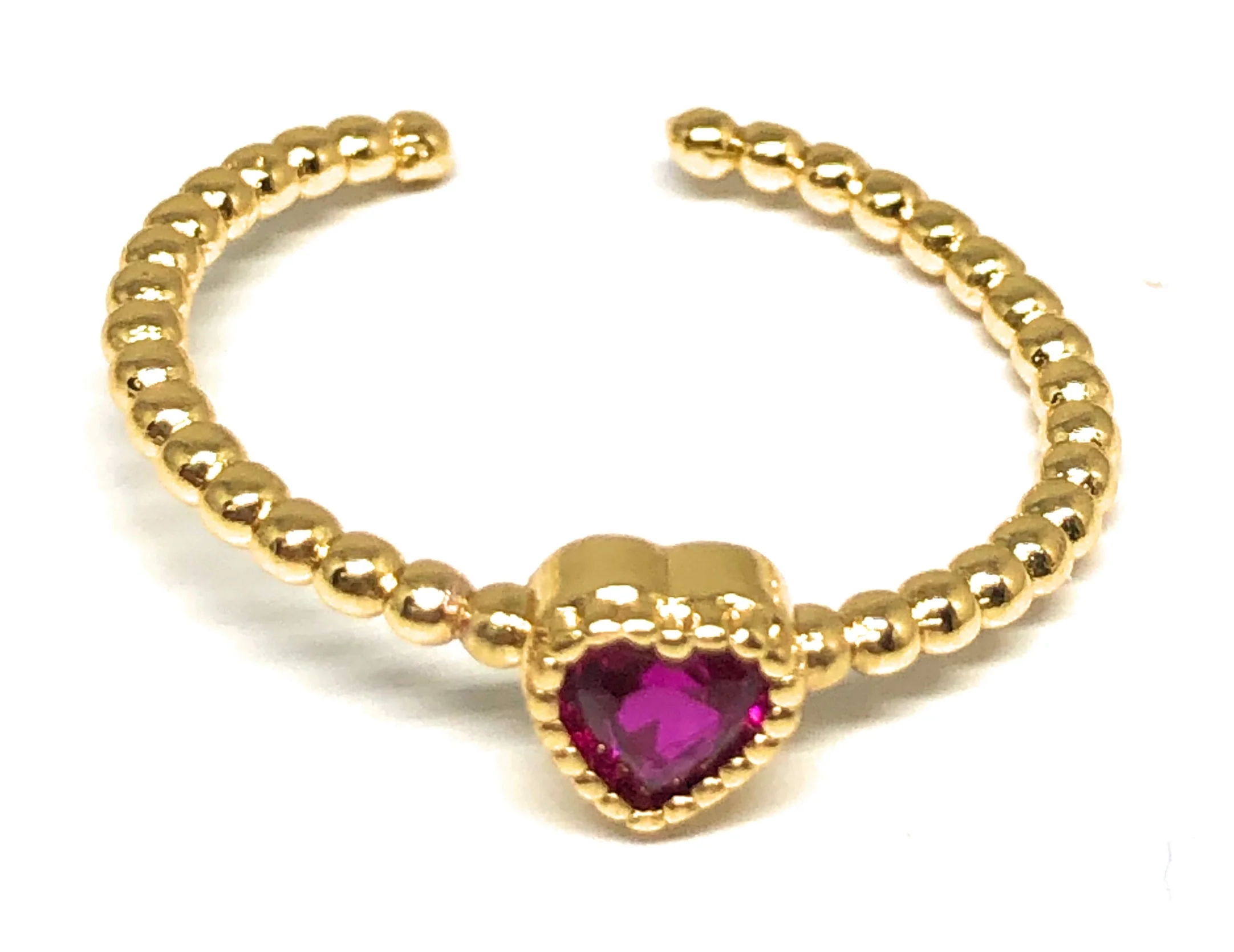 Gold Plated CZ Color Heart Band Adjustable Ring Anillo - Image 2