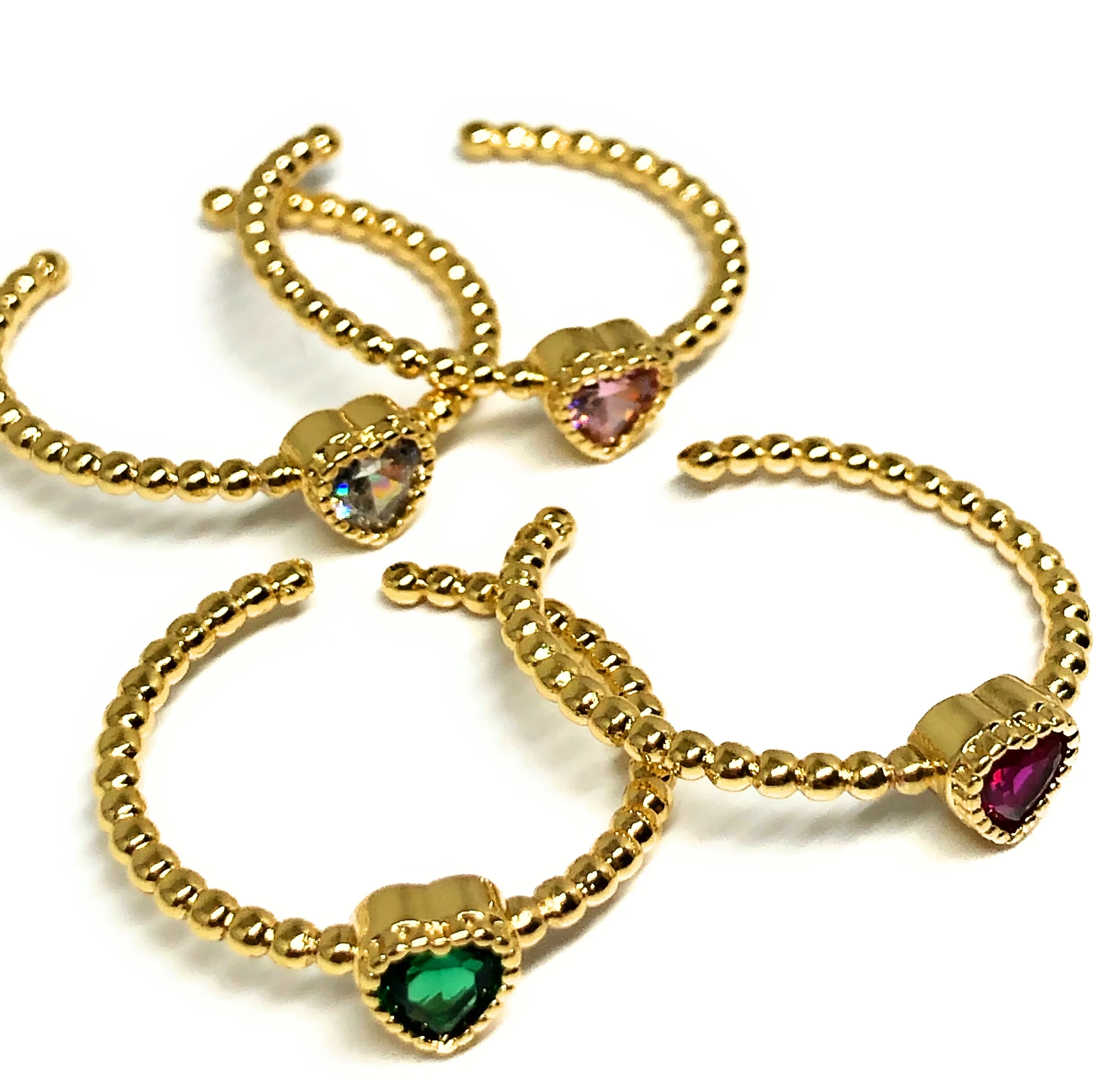 Gold Plated CZ Color Heart Band Adjustable Ring Anillo - Image 6