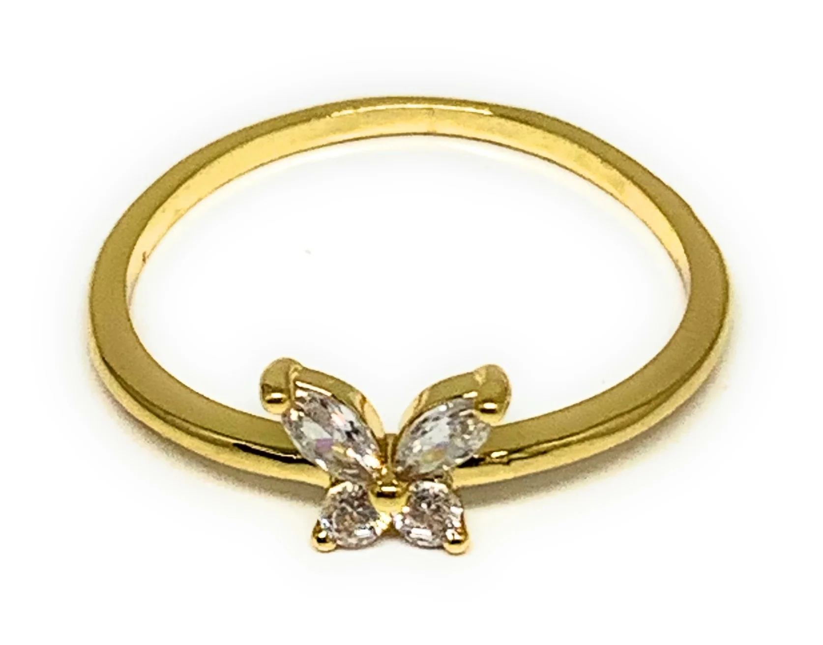 Gold Plated Dainty CZ Butterfly Ring Anillo