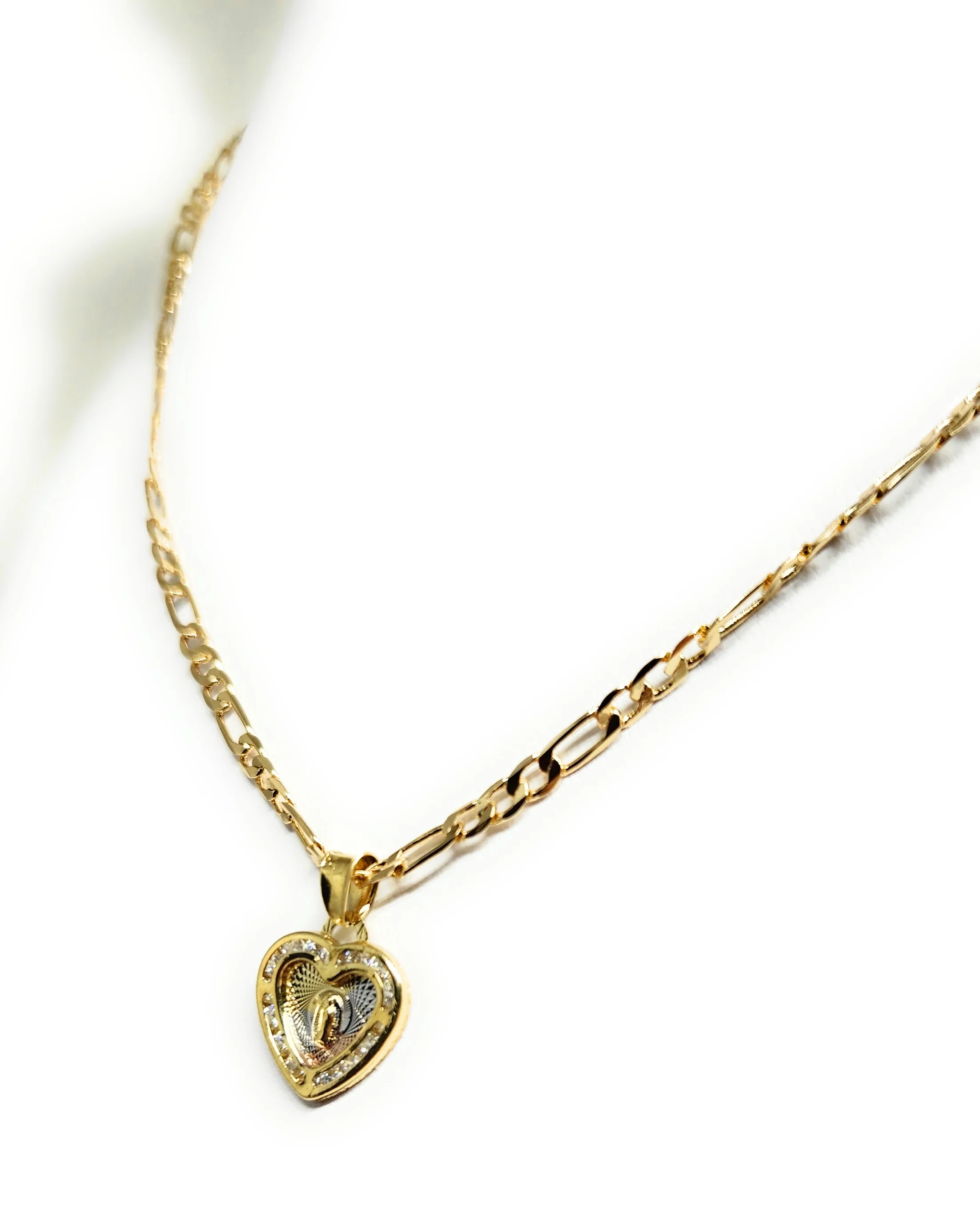 Gold Plated DAINTY Virgin Mary HEART Pendant Necklace 18" Virgen Guadalupe Medalla - Image 6