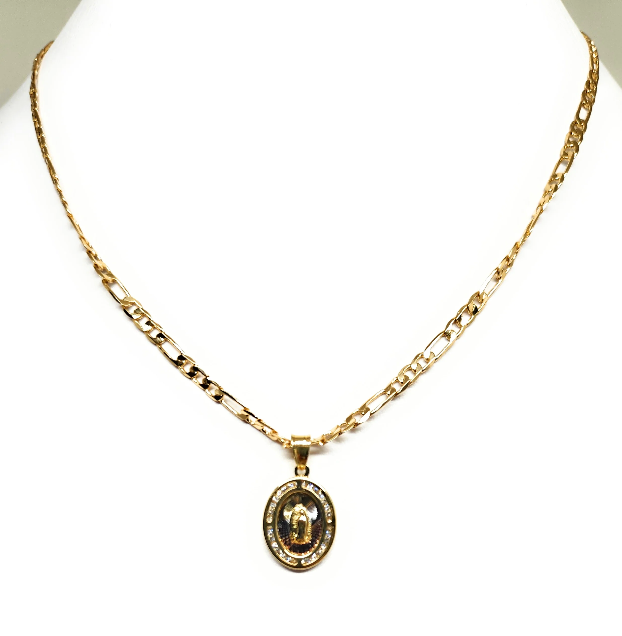 Gold Plated DAINTY Virgin Mary OVAL Pendant Necklace 18" Virgen Guadalupe Medalla - Image 3