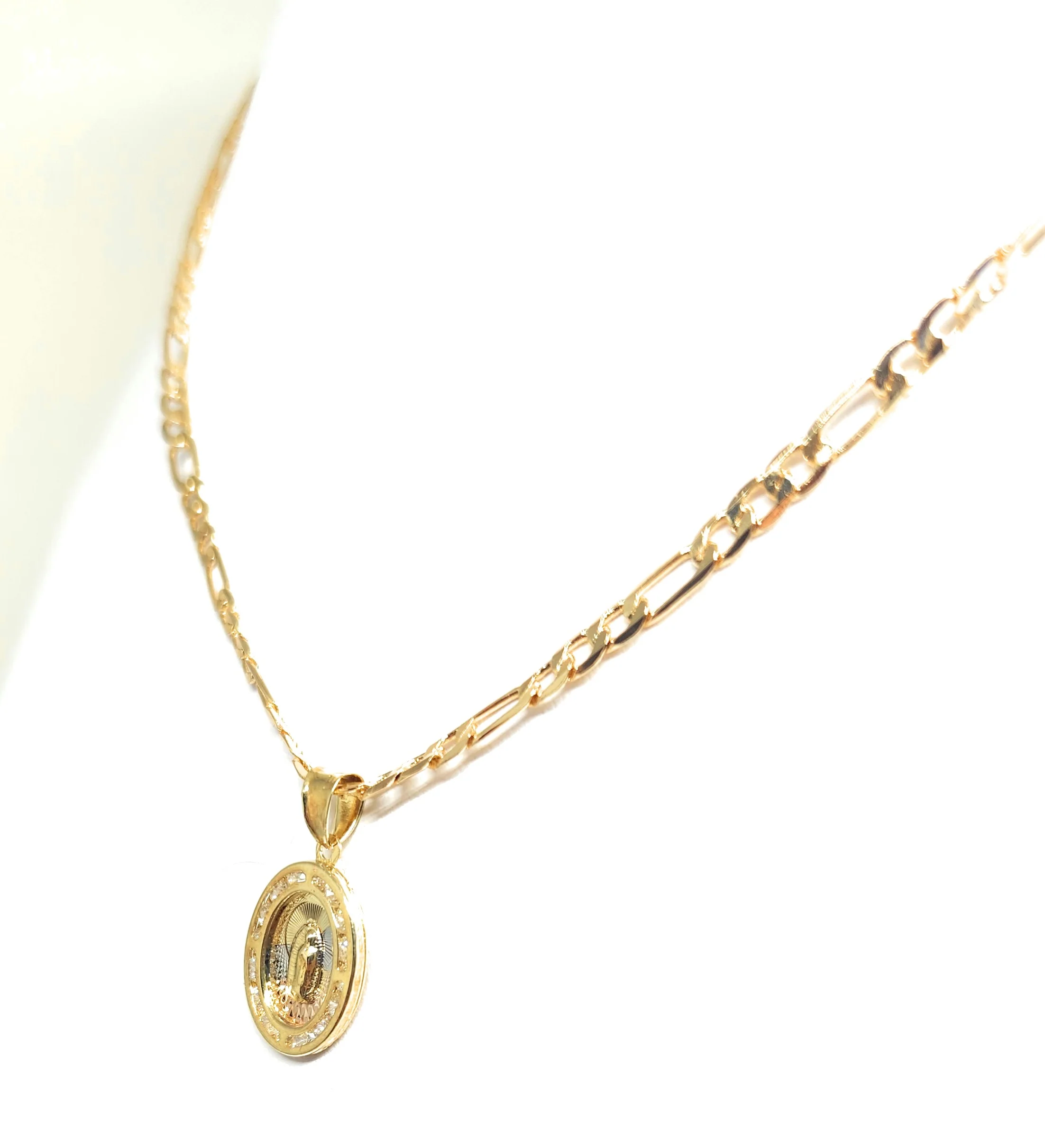 Gold Plated DAINTY Virgin Mary OVAL Pendant Necklace 18" Virgen Guadalupe Medalla - Image 5