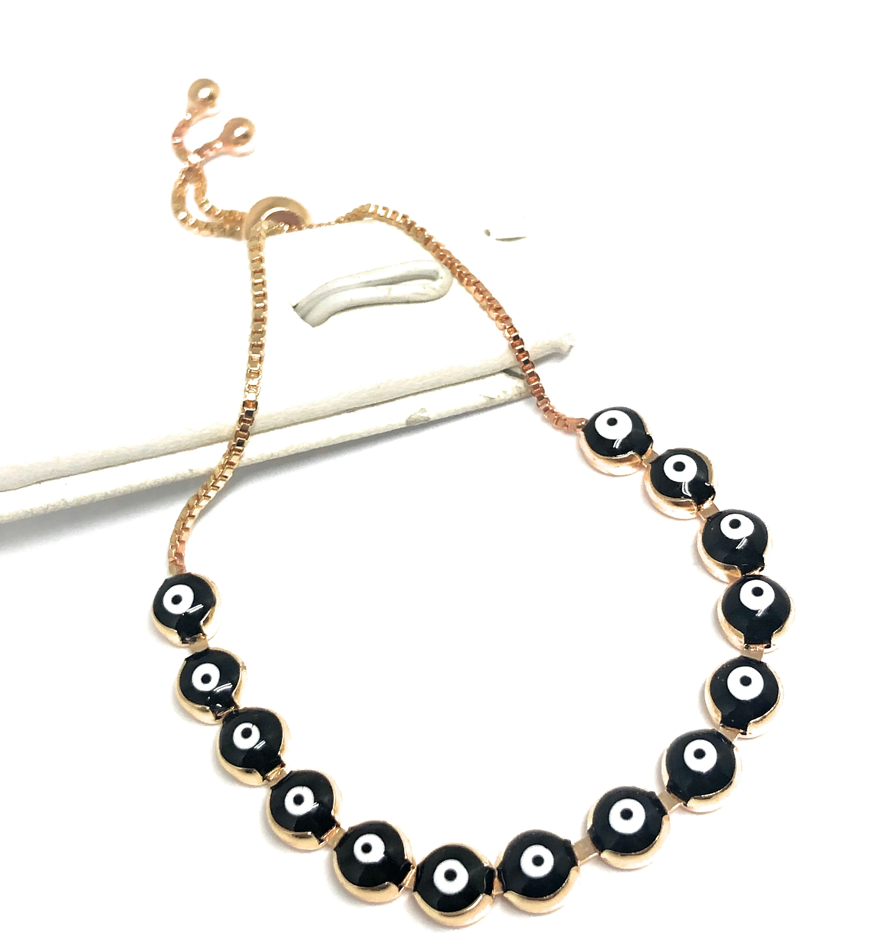 Gold Plated Evil Eye BLACK Bracelet 8-10 inch - Image 2