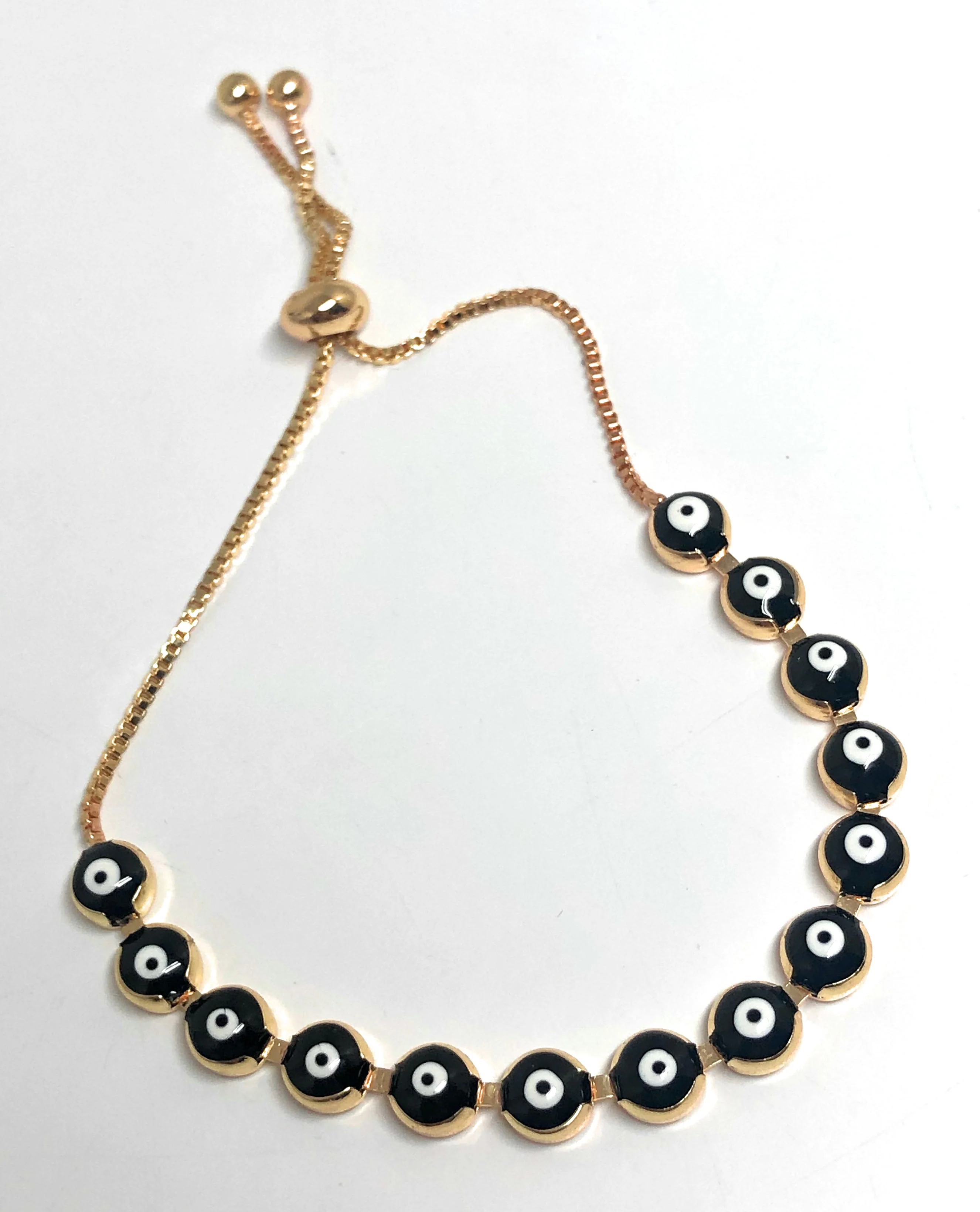 Gold Plated Evil Eye BLACK Bracelet 8-10 inch - Image 3