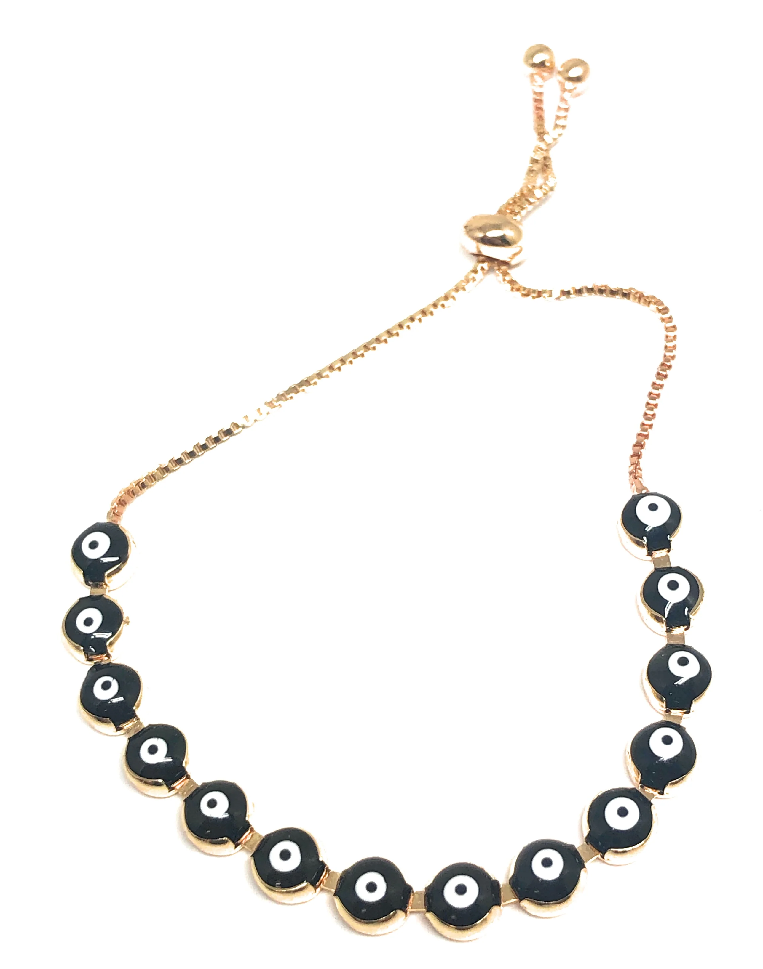 Gold Plated Evil Eye BLACK Bracelet 8-10 inch - Image 4