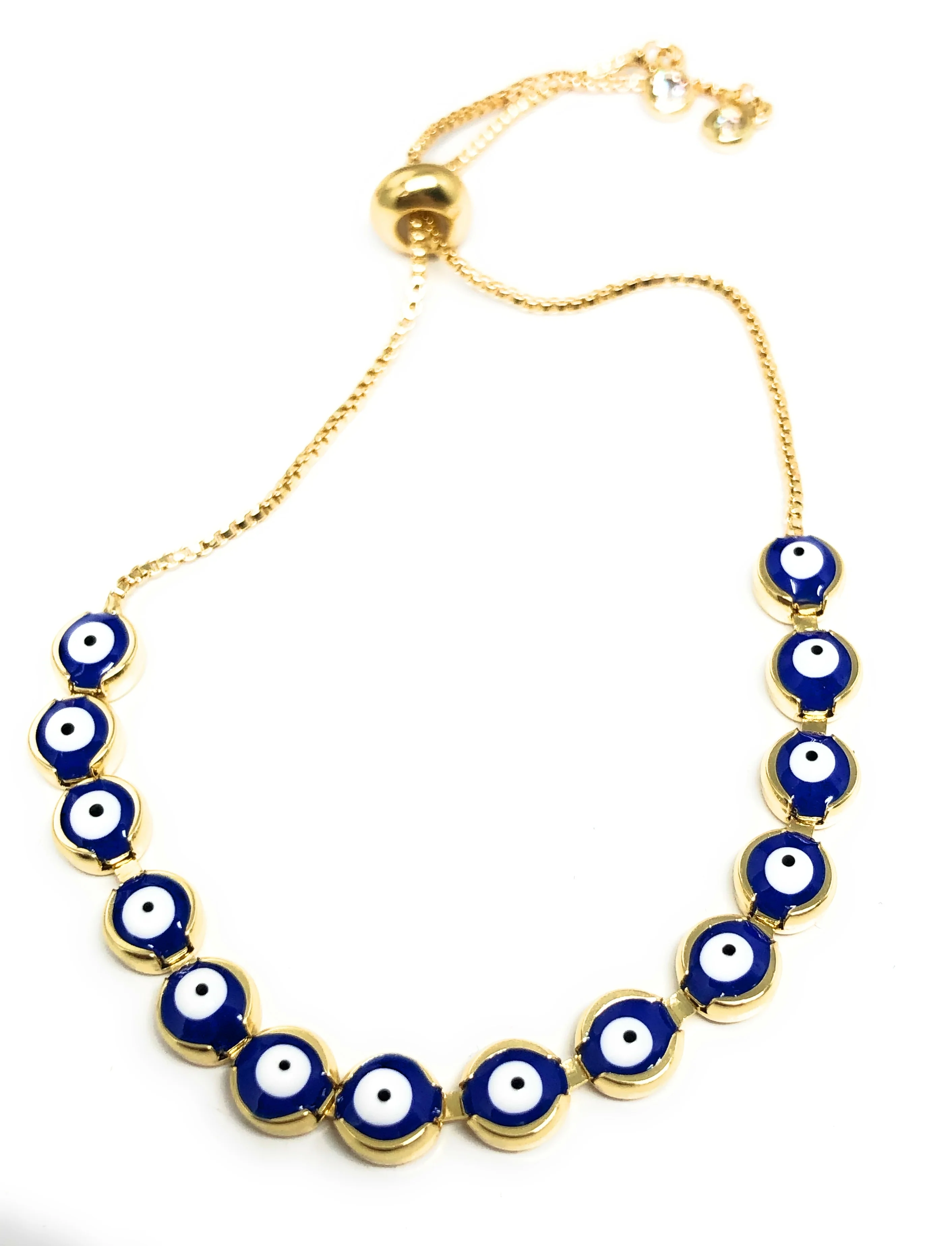 Gold Plated Evil Eye BLUE Bracelet 8-10 inch - Image 3