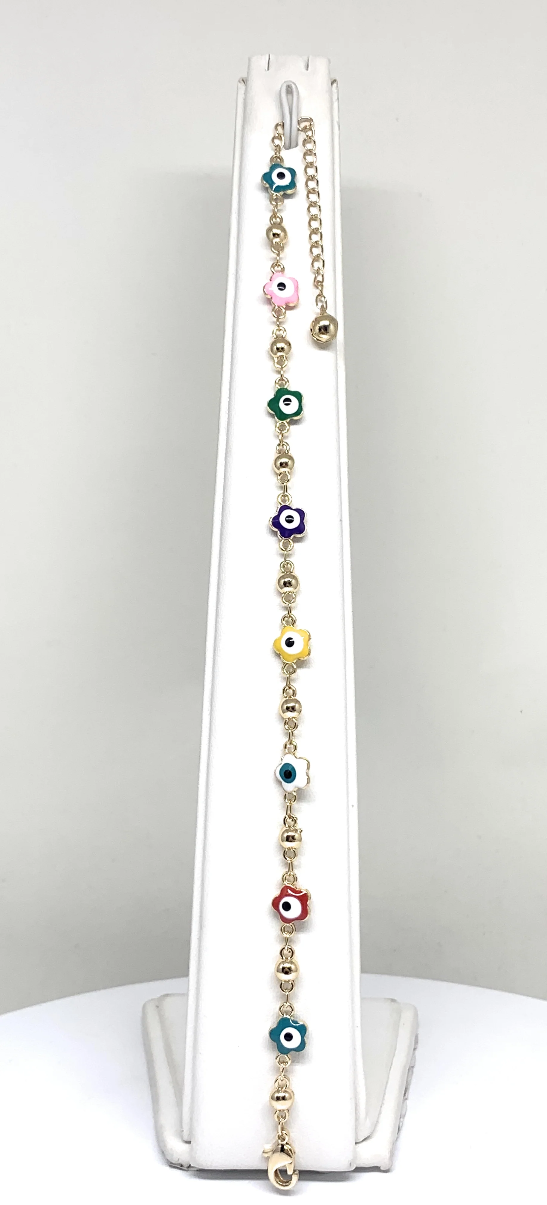 Gold Plated Evil Eye Flower Shape Ankle Bracelet 8-11” - Image 2