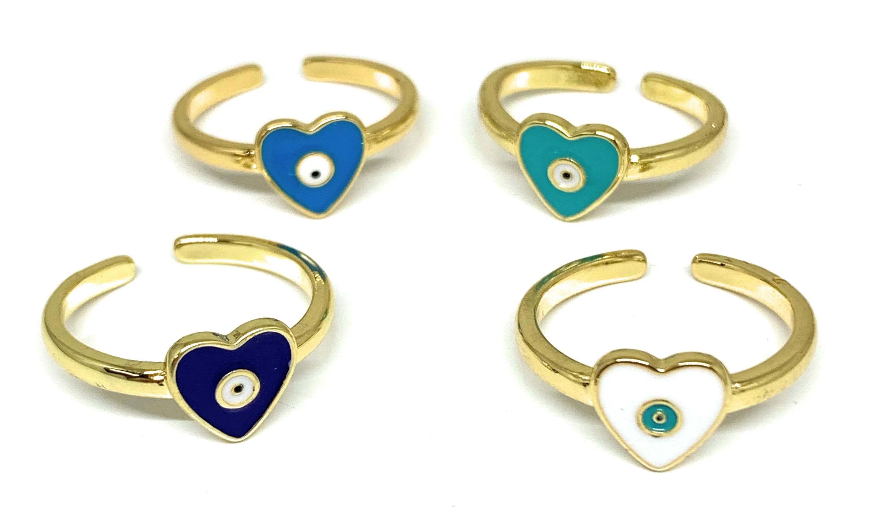 Gold Plated Evil Eye Heart Adjustable Ring Anillo (WHITE, LIGHT BLUE, DARK BLUE, TURQUOISE)
