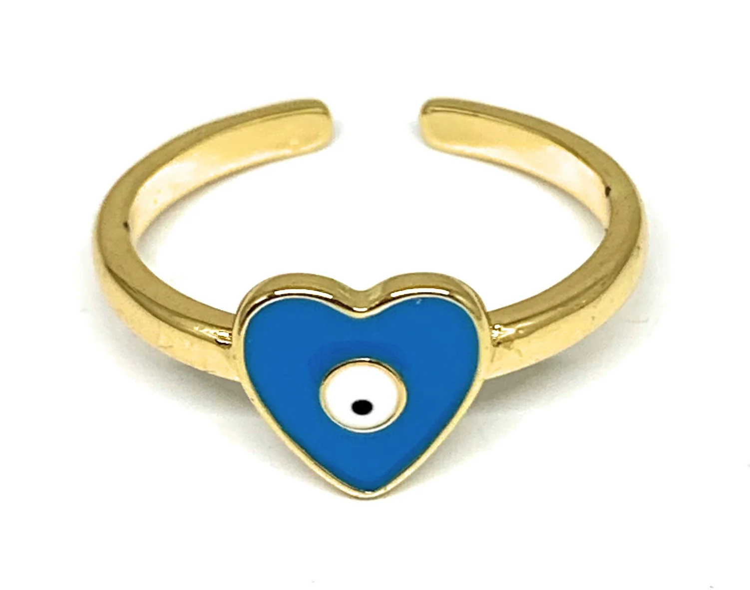 Gold Plated Evil Eye Heart Adjustable Ring Anillo (WHITE, LIGHT BLUE, DARK BLUE, TURQUOISE) - Image 2