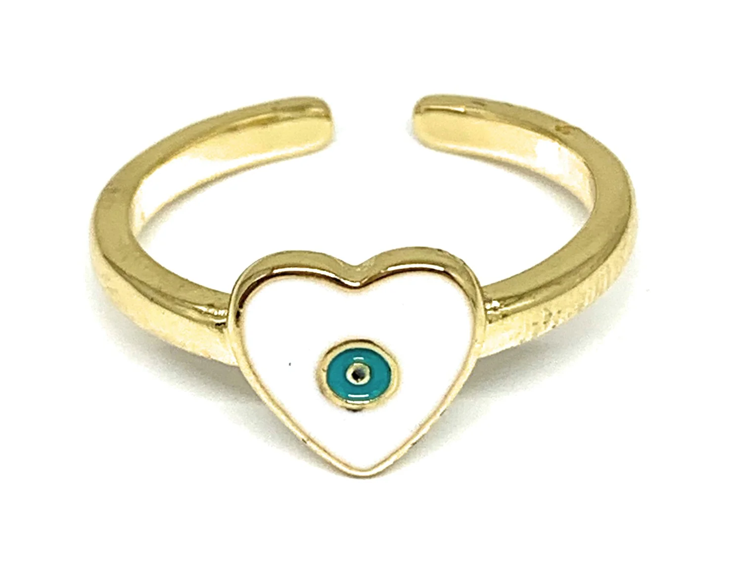 Gold Plated Evil Eye Heart Adjustable Ring Anillo (WHITE, LIGHT BLUE, DARK BLUE, TURQUOISE) - Image 3