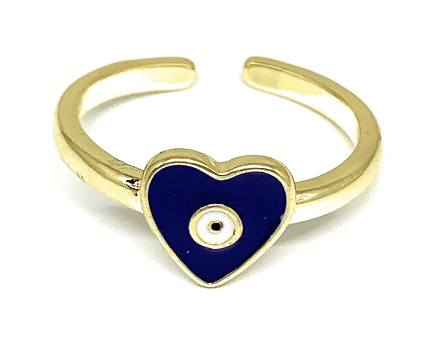 Gold Plated Evil Eye Heart Adjustable Ring Anillo (WHITE, LIGHT BLUE, DARK BLUE, TURQUOISE) - Image 4